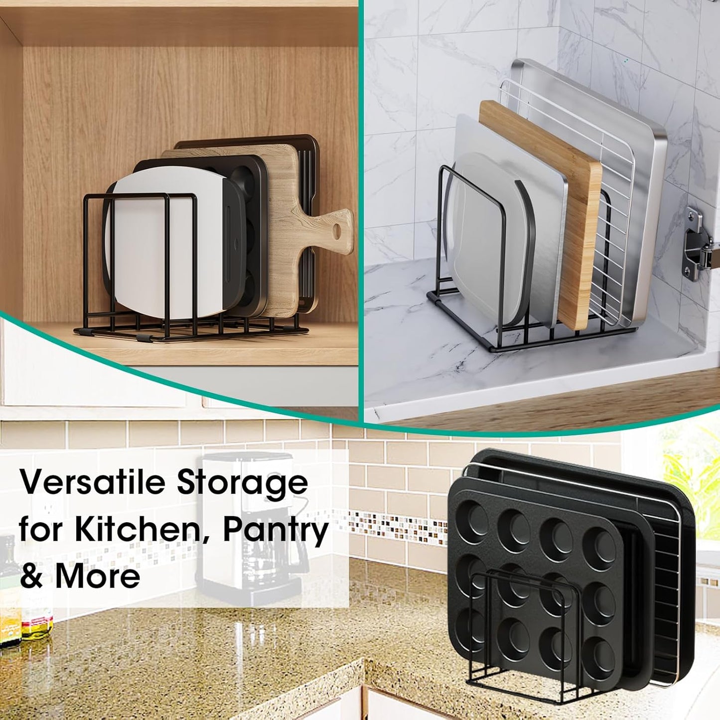 2-Pack Dish Rack & Cutting Board Organizer – 5-Tier Metal Rack for Cutting Boards, Bakeware, Trays – Space-Saving Kitchen Storage, Rust-Resistant Dish Organizer for Cabinets, Countertops & Pantry