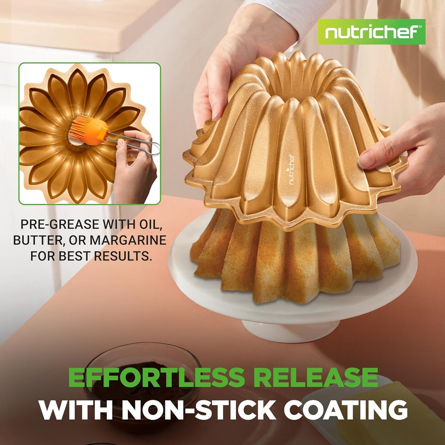 NutriChef 9 Inch Cake Pan - Premium Nonstick Die-Cast Aluminum Cake Mold for Baking - Sloped Edges for Uniform Baking, Dishwasher Safe