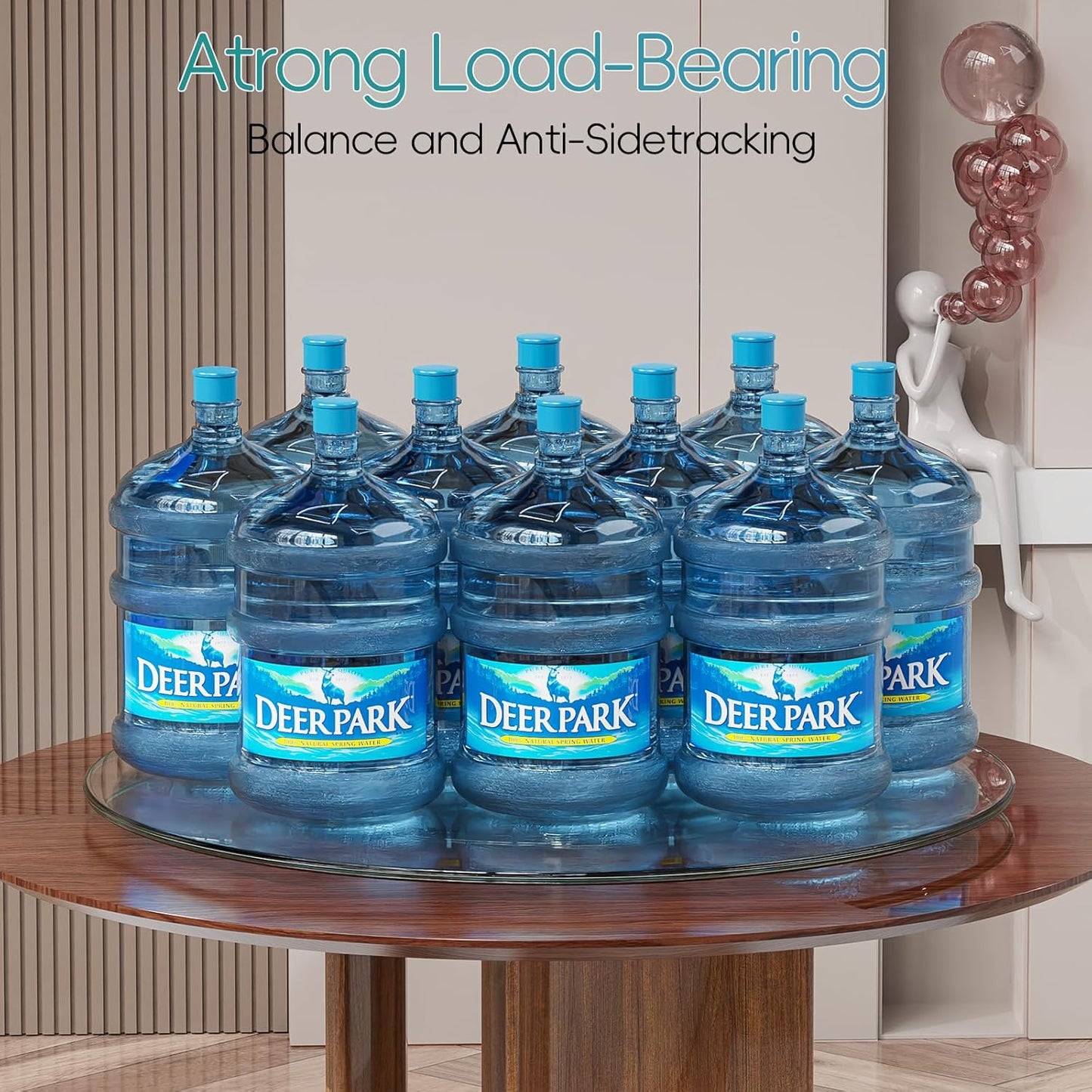 27" Large Lazy Susan for Dining Table Kitchen Glass Turntable with Aluminum Alloy Bearing, Smooth Swivel