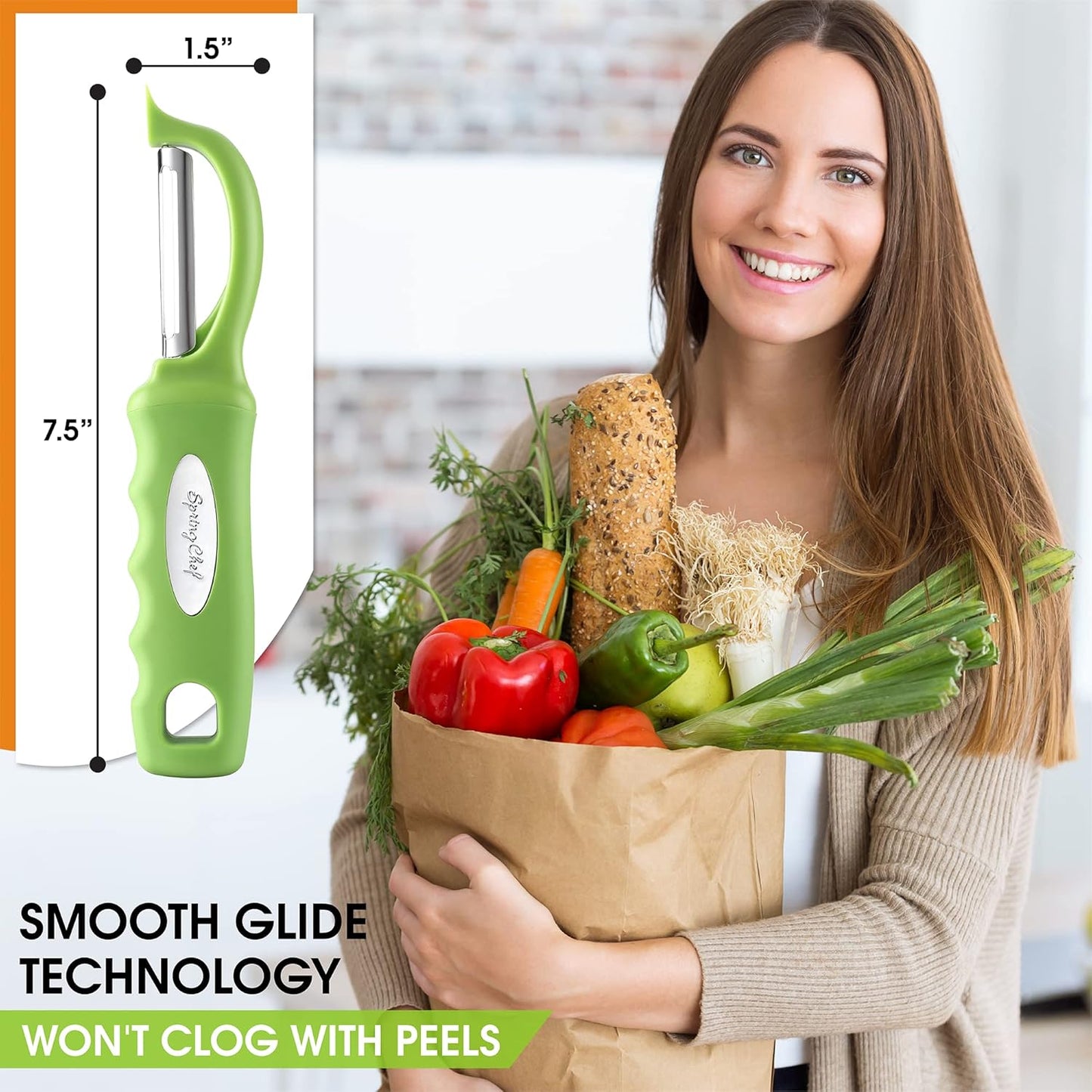 Spring Chef Premium Swivel Vegetable Peeler, Soft Grip Handle and Ultra Sharp Stainless Steel Blades - Perfect Kitchen Peeler For Veggie, Fruit, Potato, Carrot, Apple - Green