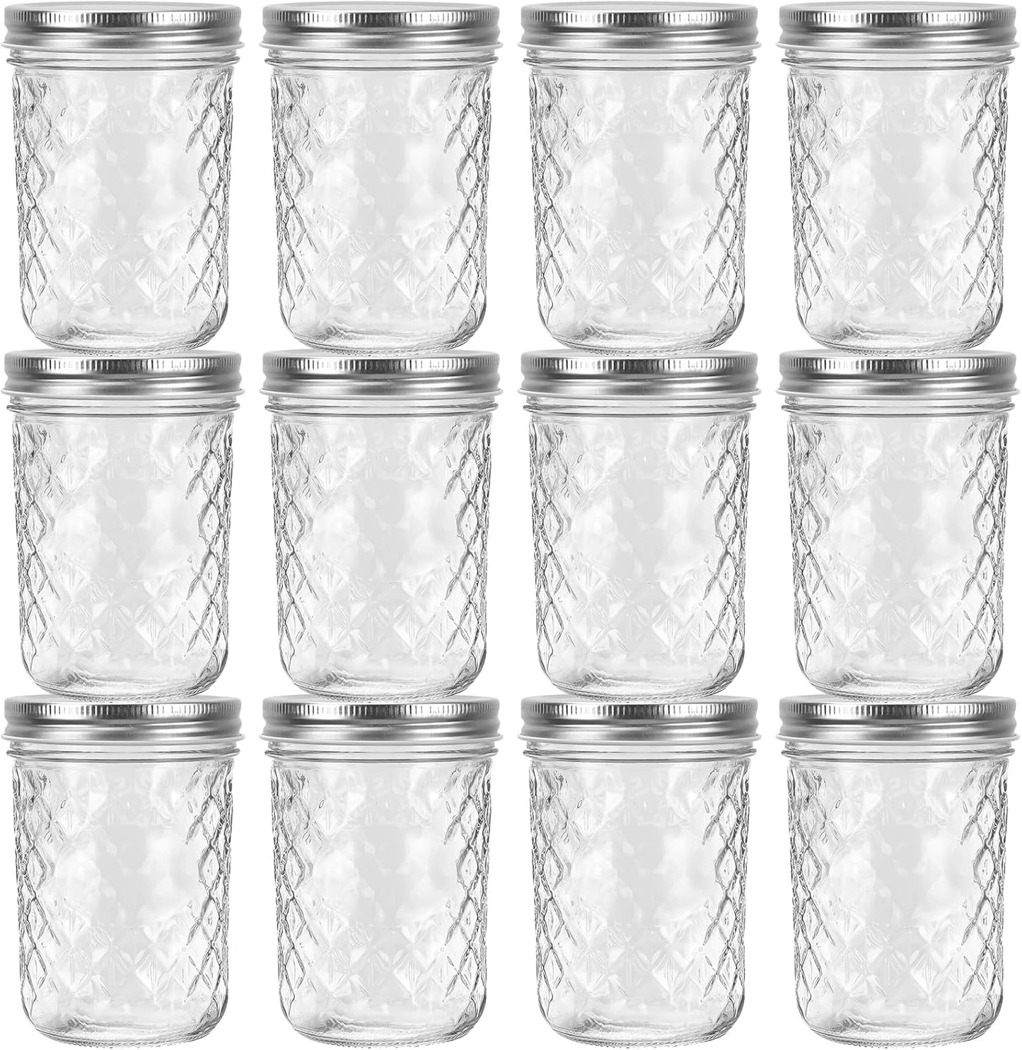Eathtek 16oz Wide Mouth Glass Mason Jars 12 Pack, 480 ml Glass Canning Jars with Airtight Lids, Ideal for Salad, Meal Prep, Perserving,Pickling, Jam, Honey With Lids