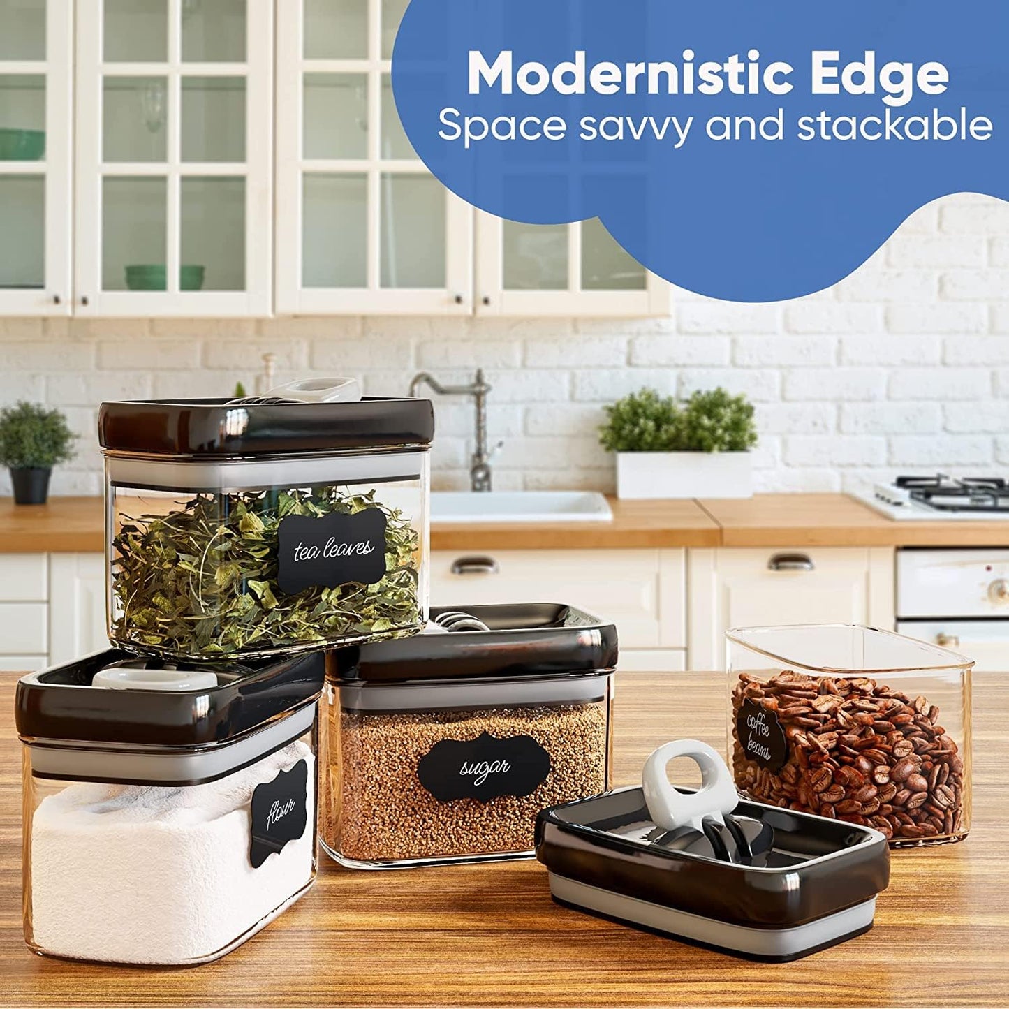 Chef's Path - Airtight Storage Boxes Set - 10 Labels and Markers - Kitchen and Pantry Storage - BPA Free - Plastic Storage Boxes with Upgraded Lids (6 Pieces - 1.5L)