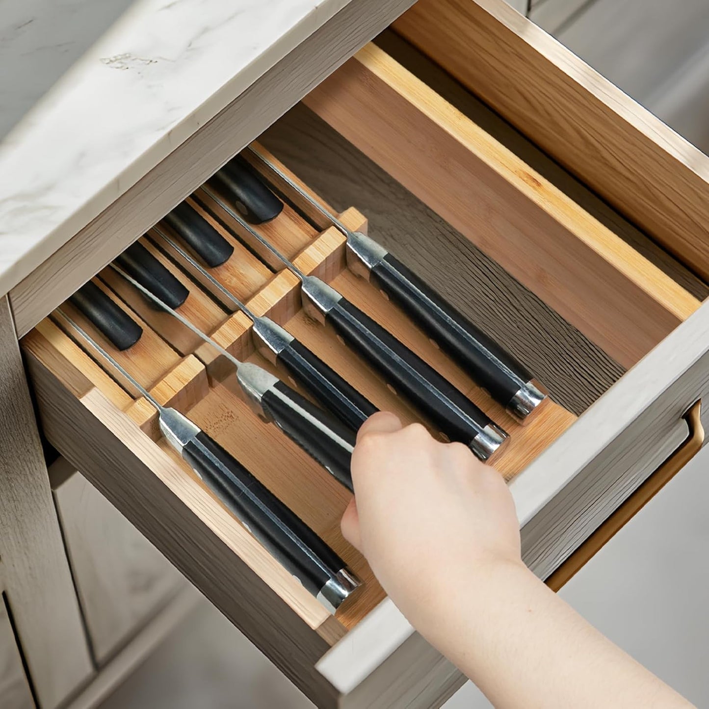 Utoplike Knife Drawer Organizer Bamboo Knives Block for Kitchen, Large Handle Steak Holder, Fit for 9 Knives (Not Included)