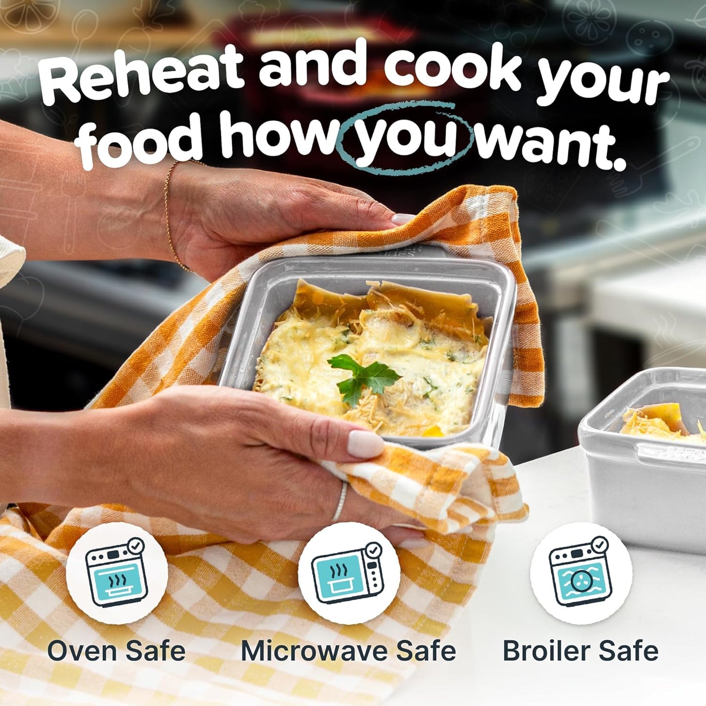 Souper Cubes Stoneware - 5" x 5" Baking Dishes for Oven with Silicone Covers, Premium Mini Ceramic Baking Dishes, Perfect for Reheating Individual Portions in Oven or Microwave, Set of 2 - White