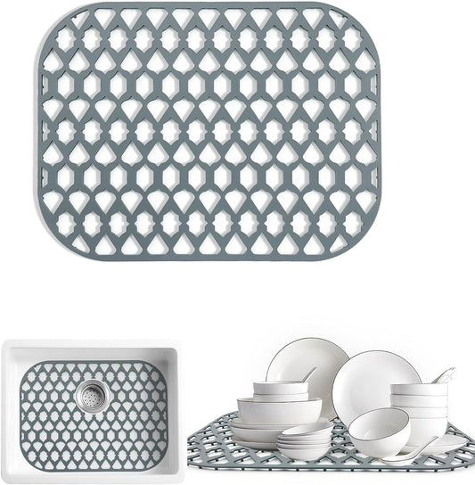 Sink Protectors for Kitchen Sink 13x11 &16x12 &19x14 &21x16 &22x13 &24x13 &26x14 &28x14 &30x16, Large Silicone Sink Mats Grid for Bottom of Farmhouse Sink (16.7”x12.5”)