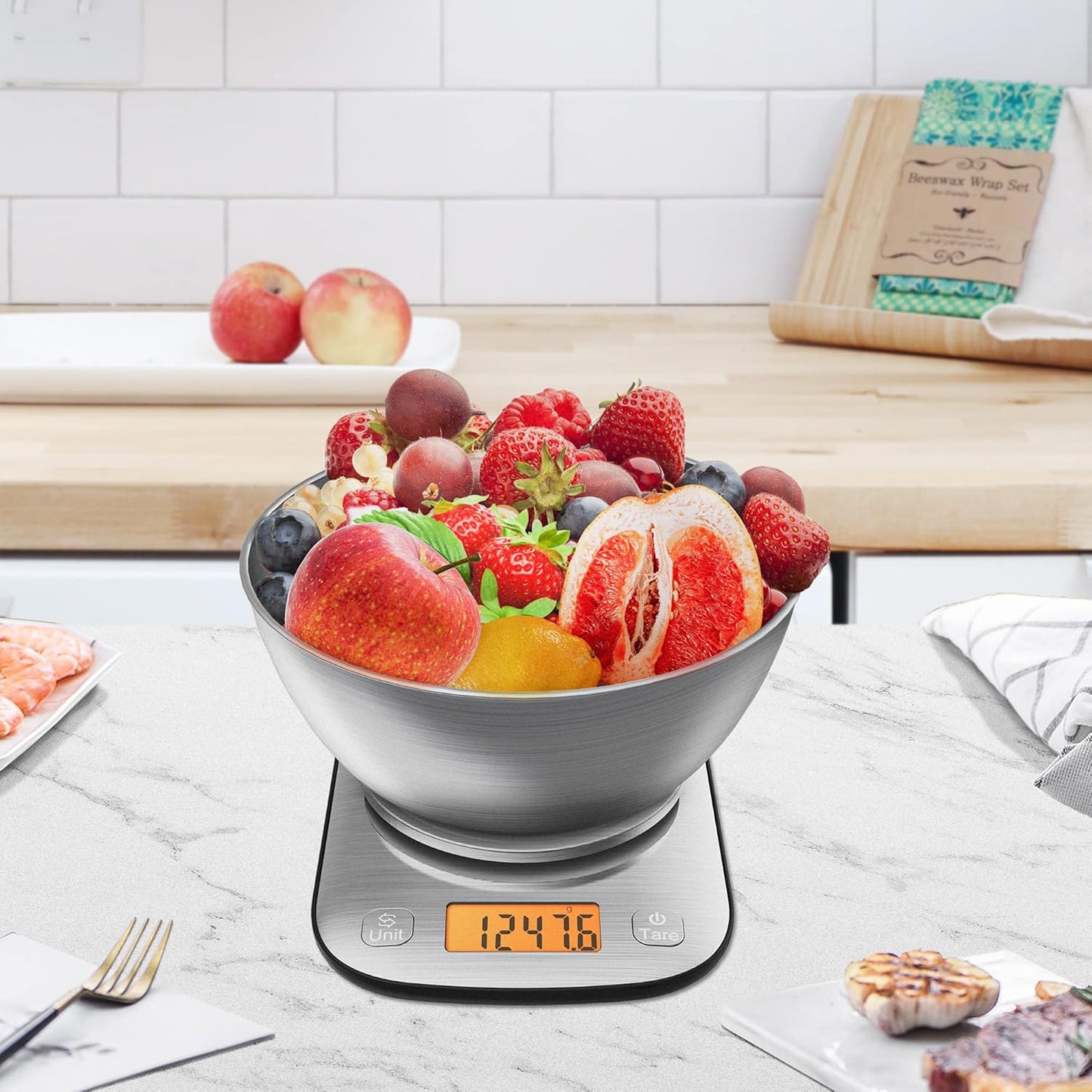 Food Kitchen Scale Digital Weight Grams and Oz with IPX6 Waterproof，Professional Stainless Steel Digital Kitchen Food Scale 11lb/0.01oz with Bowl for Weight Loss Dieting Baking Cooking