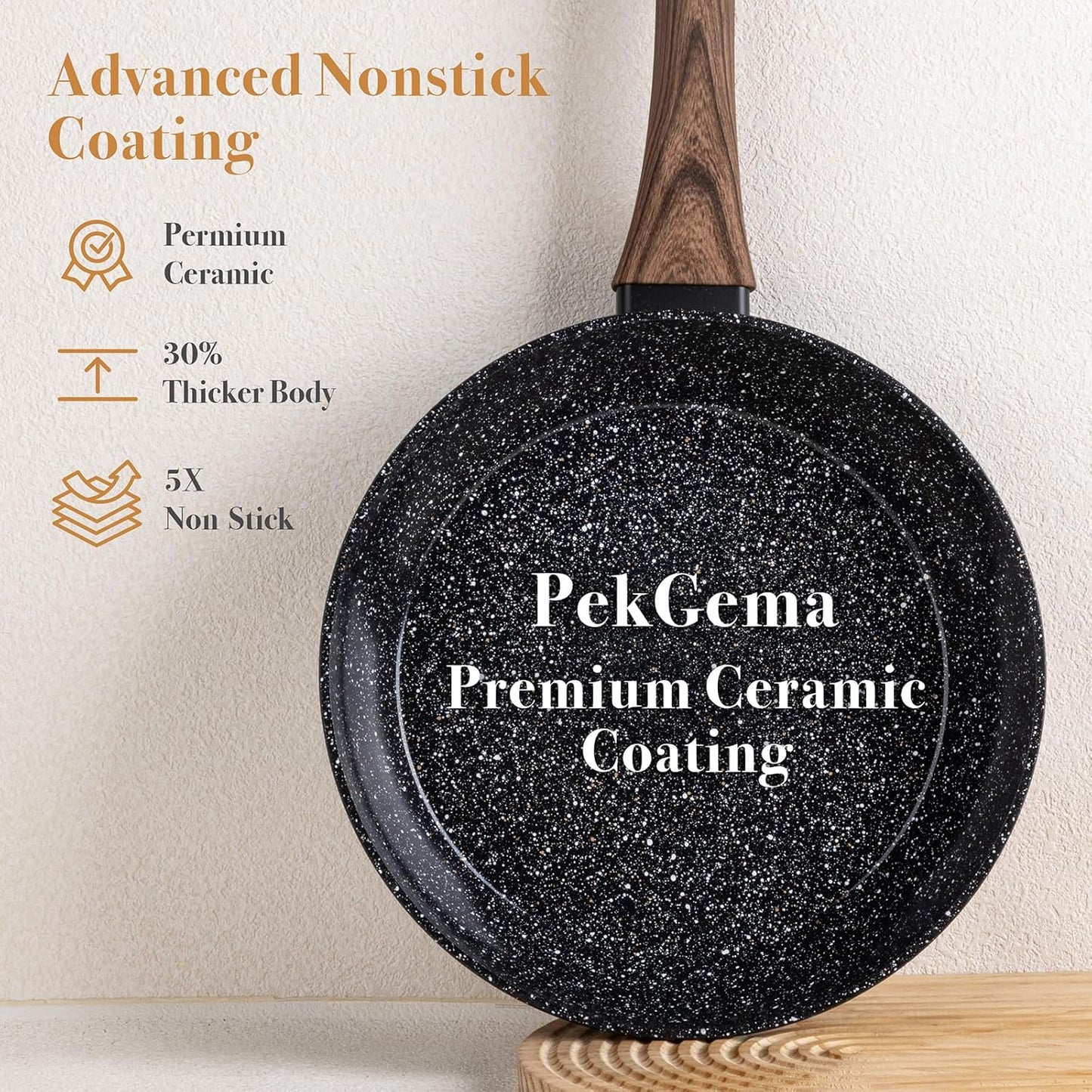 PekGema 14 Pcs Ceramic Cookware Sets, Pots and Pans Set Nonstick, Non Toxic Healthy Non stick Kitchen Cooking Set, Induction Cookware with Frying Pan Set, PFAS PTFE PFOA FREE, Black
