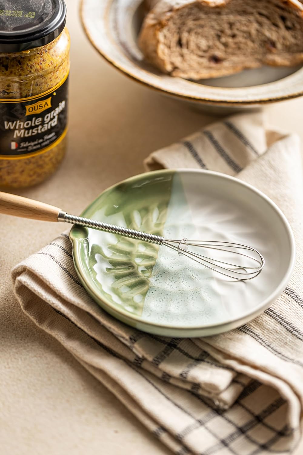 Ceramic Spoon Rest Cooking Spoon Holder for Stove Top, Modern Farmhouse Kitchen Decor for Multiple Utensil, Ladles Tongs Spatula - Gradient Green