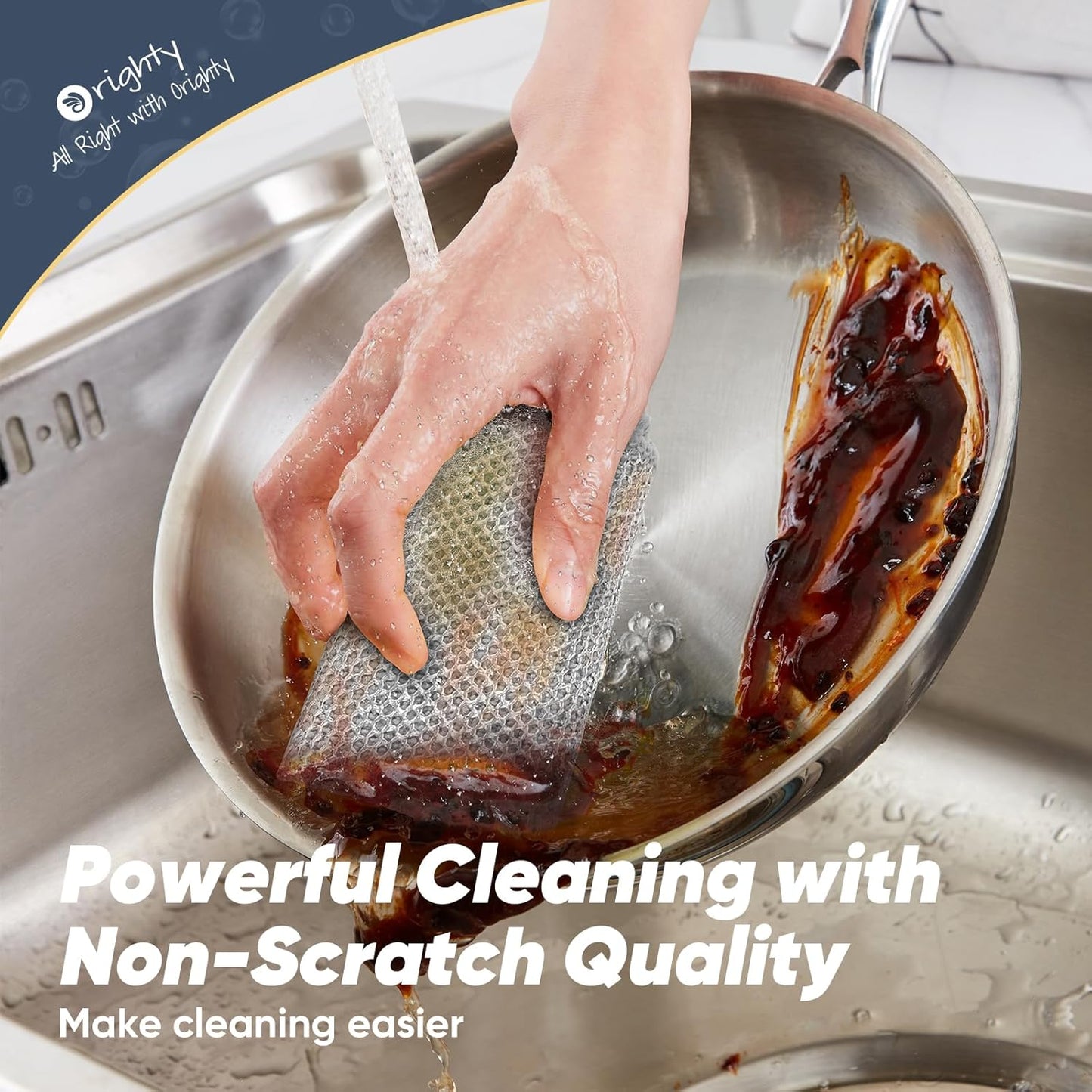 Orighty Multipurpose Wire Dishwashing Rag 24 Pcs, Upgraded Double-Layer Non-Scratch Wire Dish Cleaning Cloths, Reusable Steel Scrubber for Kitchen, Powerful Dishcloth Rag for Cookware, Grey, 7"x8"