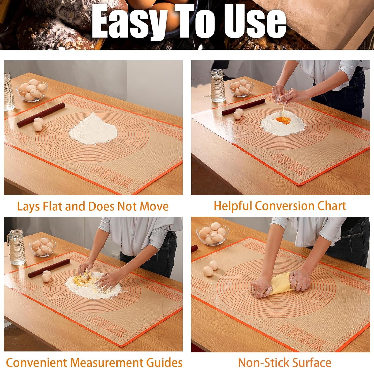 Silicone Pastry Mat 36x24 Inch - Nonstick Baking Mat Perfect for Dough, Pastry, Pie Crust, Fondant, Bread, Cookies, Pasta, Pizza, Kitchen Counter Mats