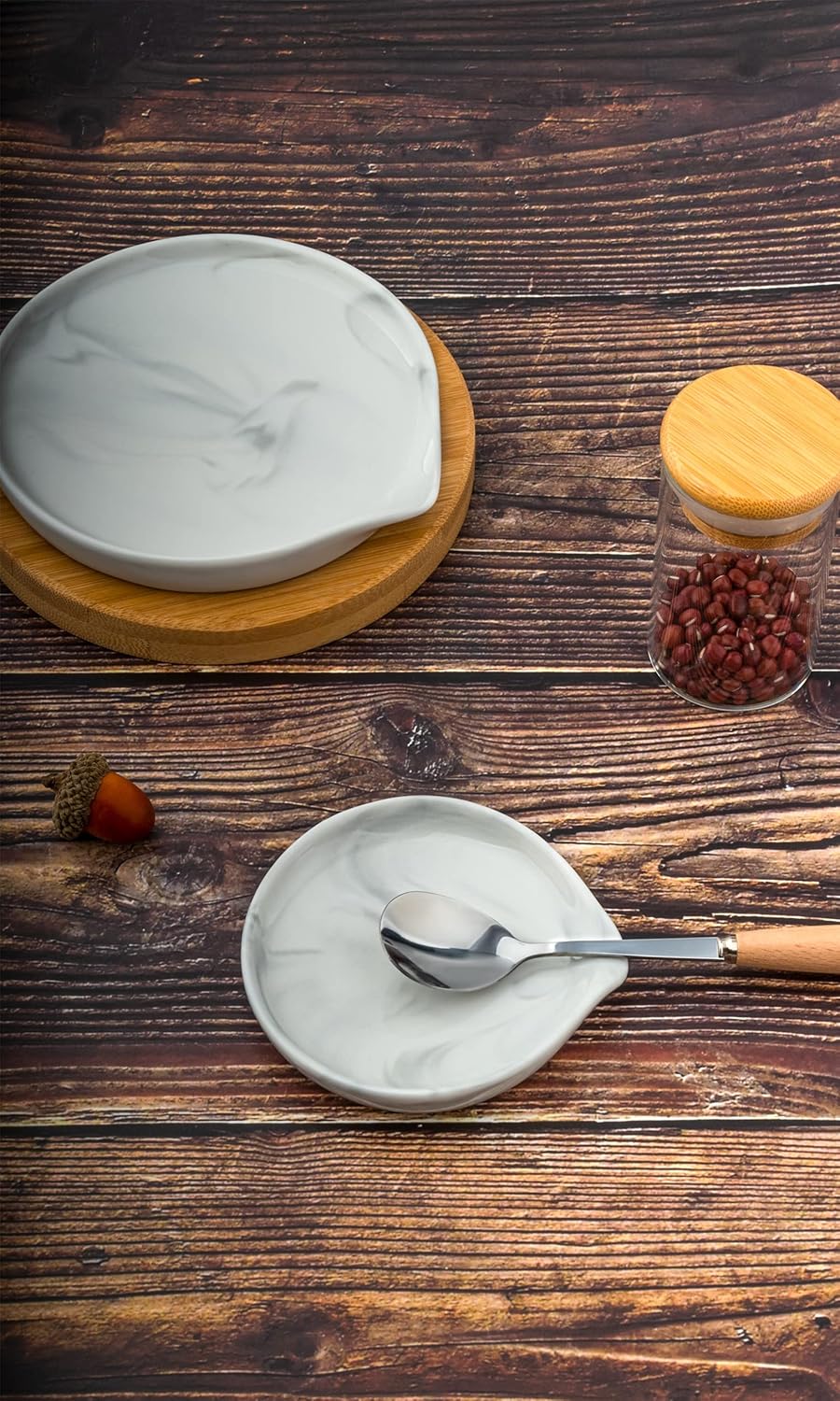 Spoon Rest,Ceramic Spoon Rest for Kitchen Counter Dishwasher Safe Marble Decor Spoon Holder for Kitchen,3.5 Inches