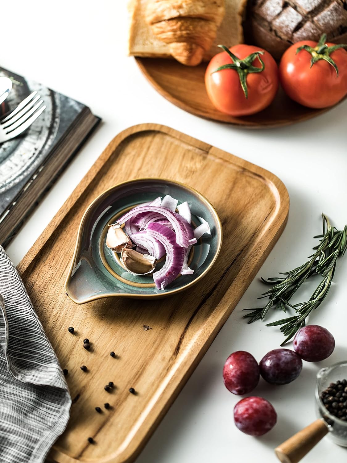 Spoon Rest for Stove Top, Countertop Spoon Holder with Handle for Easy Hold, Farmhouse Decor, Utensil Rest for Spoons, Ladles, Tongs, Spatula, Blue and Green