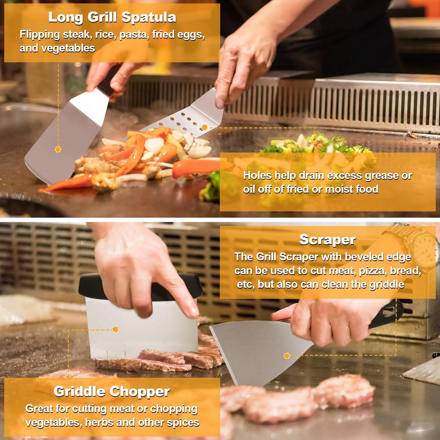 Griddle Accessories Kit, Terlulu 29 PCS Flat Top Grill Accessories for Blackstone and Camp Chef, Metal Spatula Set with Burger Press, Melting Dome, Scraper, Tongs, Carry Bag for Outdoor Grilling BBQ