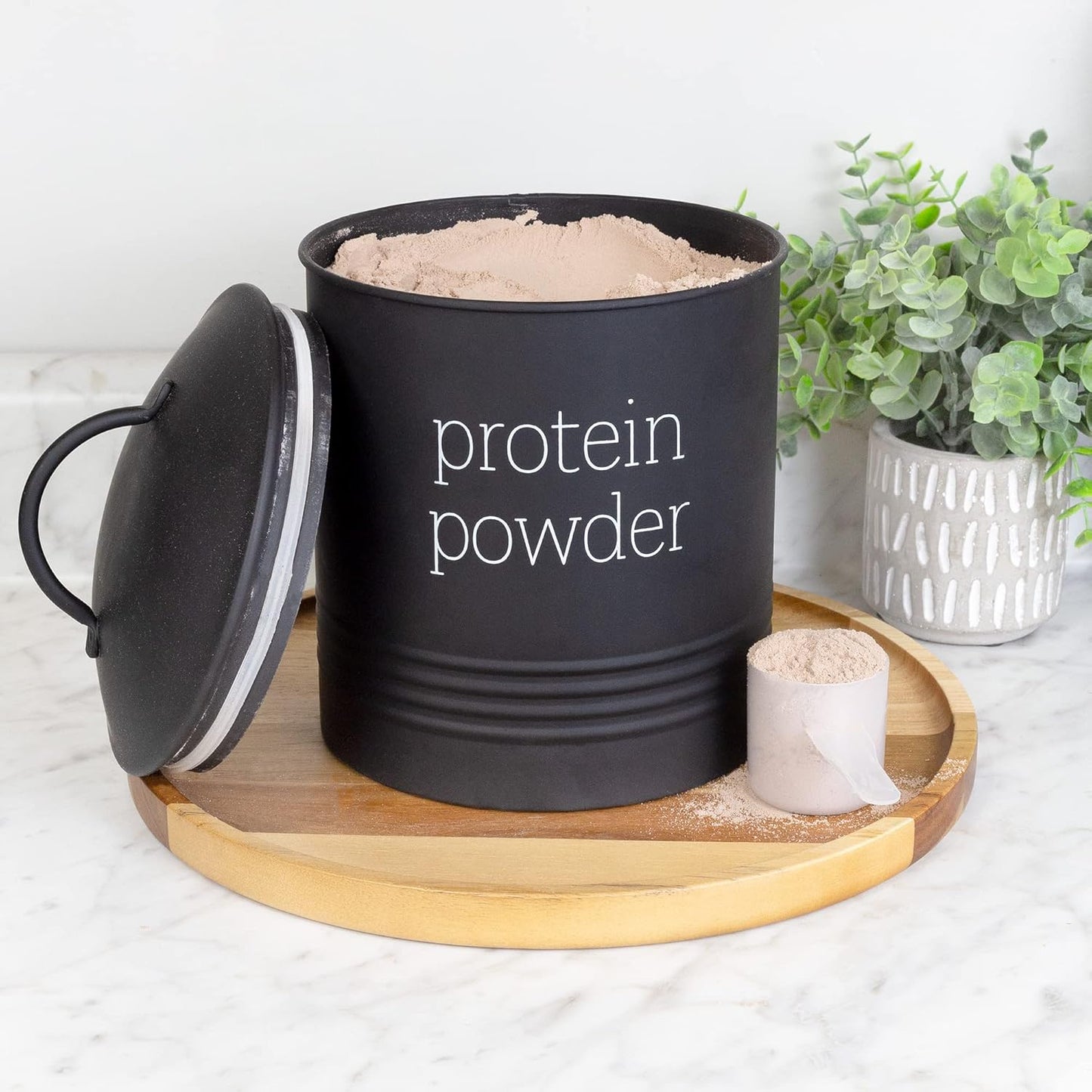 AuldHome Design Enamelware Protein Powder Canister (Black); Modern Farmhouse Style Storage for Kitchen