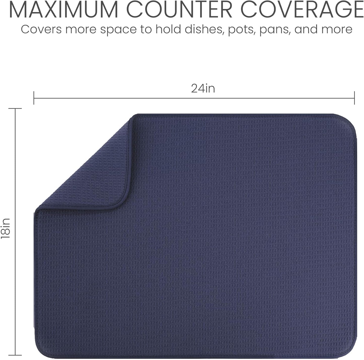 Bellemain XXL Dish Mat Microfiber Dish Drying Mat, Super absorbent (Navy, 17" x 24")