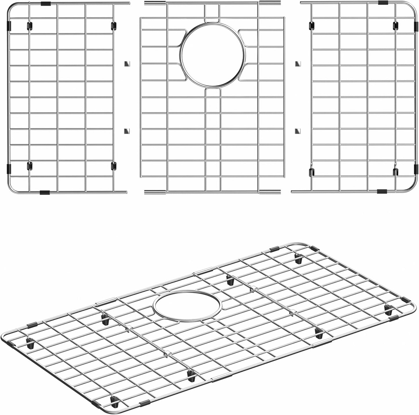 iPEGTOP Sink Rack for Bottom of Sink, Stainless Steel Sink Protector 28-3/4" x 15-3/4" with Rear Drain Hole, Sink Grid Grate with Hole Cover for Kitchen Sink Single Bowl