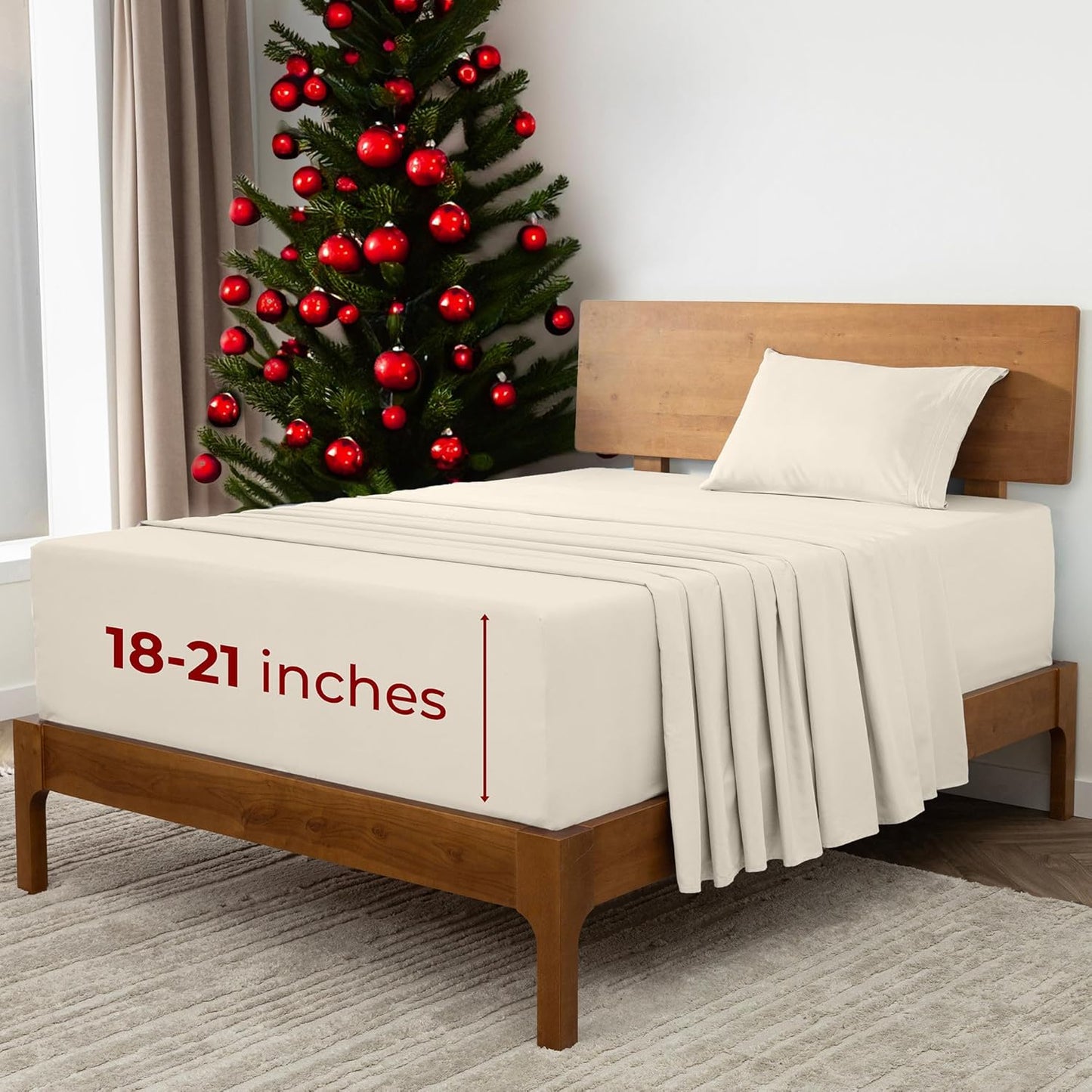 Mellanni Extra Deep Twin Sheets - 3 PC Iconic Collection Bedding - Hotel Luxury, Ultra Soft, Cooling Bed Sheets - Wrinkle, Fade, Stain Resistant (Twin, Golden Ivory)