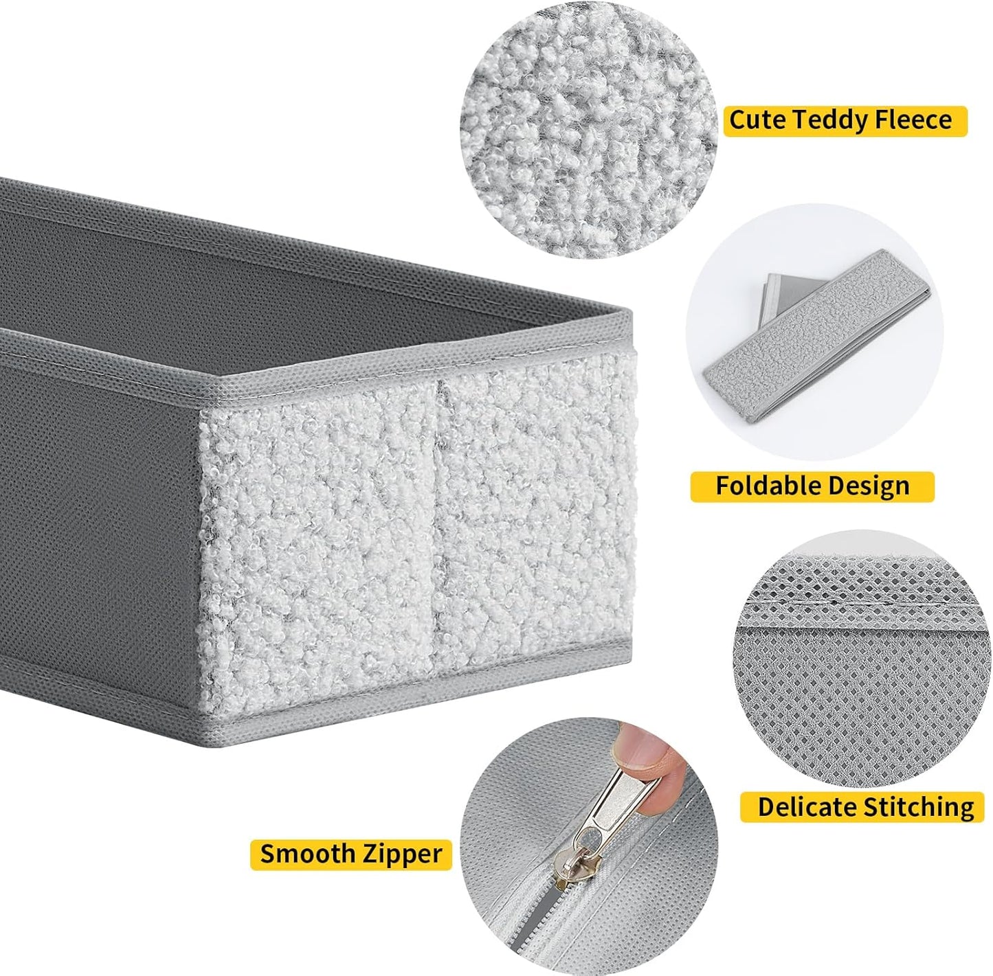 Drawer Organizer Clothes - 18 Pack Dresser Organizer for Nursery, Foldable Sock Underwear Organizer, Baby Drawer Organizer, Small Fabric Storage Bins for Dresser Drawer, Grey