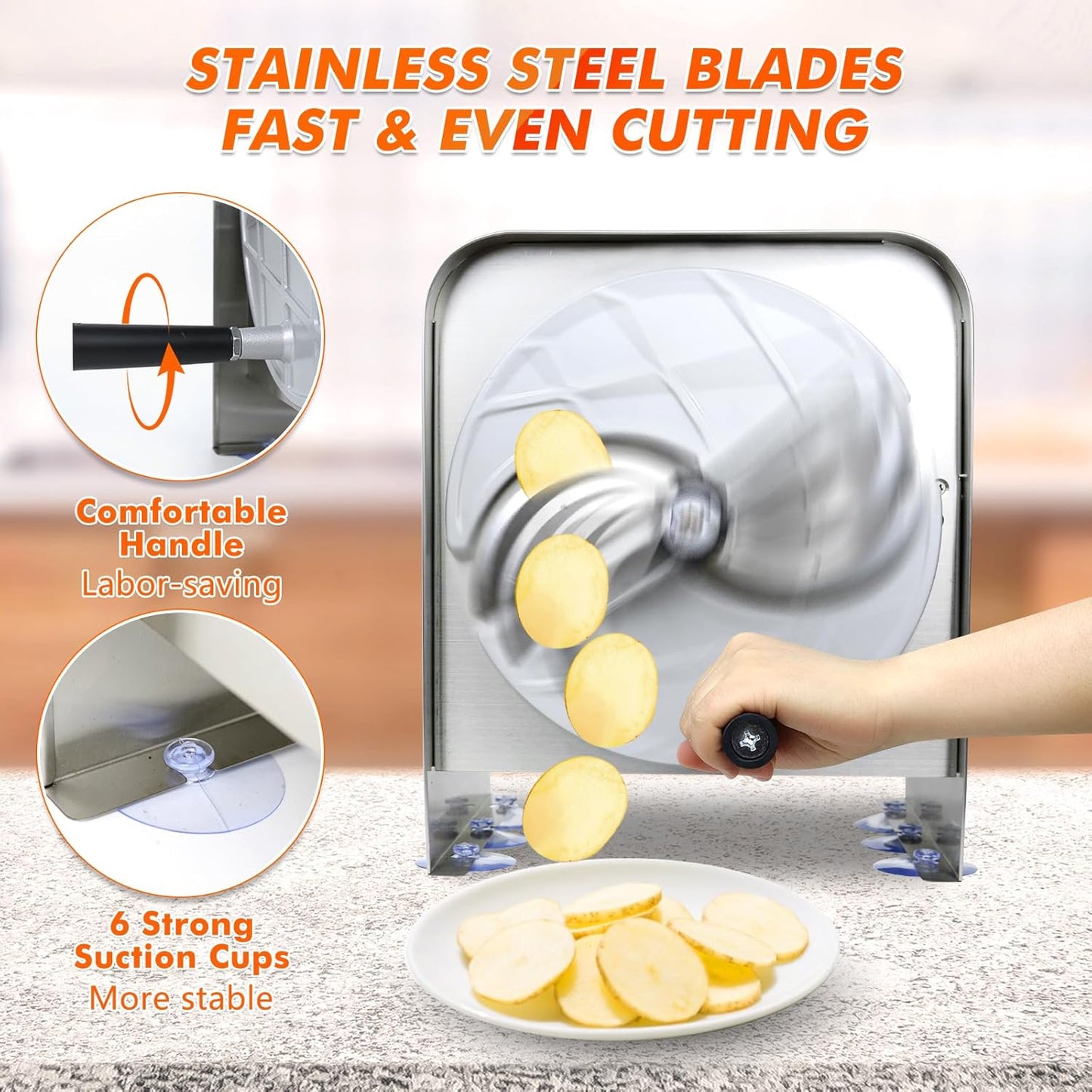 Anatole Commercial Vegetable Slicer Stainless Steel 0-0.4'' Thickness Adjustable Manual Veggie Fruit Cutter for Tomato Onion Potato Cabbage Lime Orange