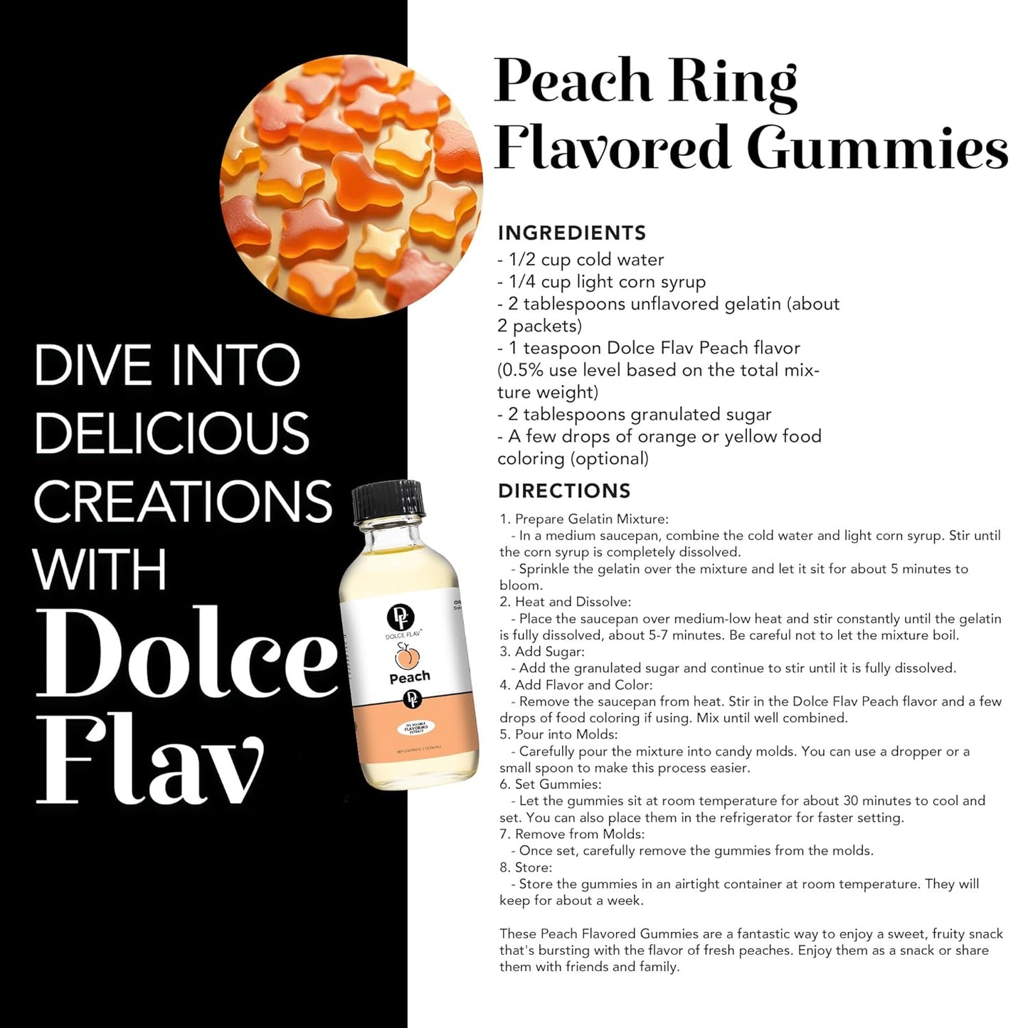 Dolce Flav Peach Extract (Oil-Soluble) 1 Gallon – Kosher, Sugar-Free, Concentrated Juicy Peach Flavoring for Baking, Chocolates & Desserts