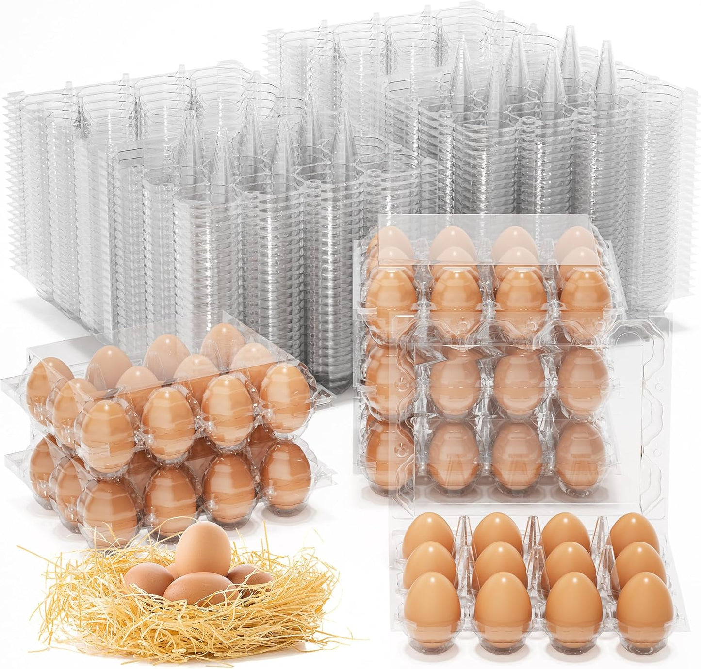 180 Pack Egg Cartons Cheap Bulk, 12 Count Clear Empty Egg Cartons for Fresh Chicken Eggs, 3x4 Grids Reusable Egg Holder Trays for Refrigerator Use, Chicken Farming, Family Storage and Market Purpose