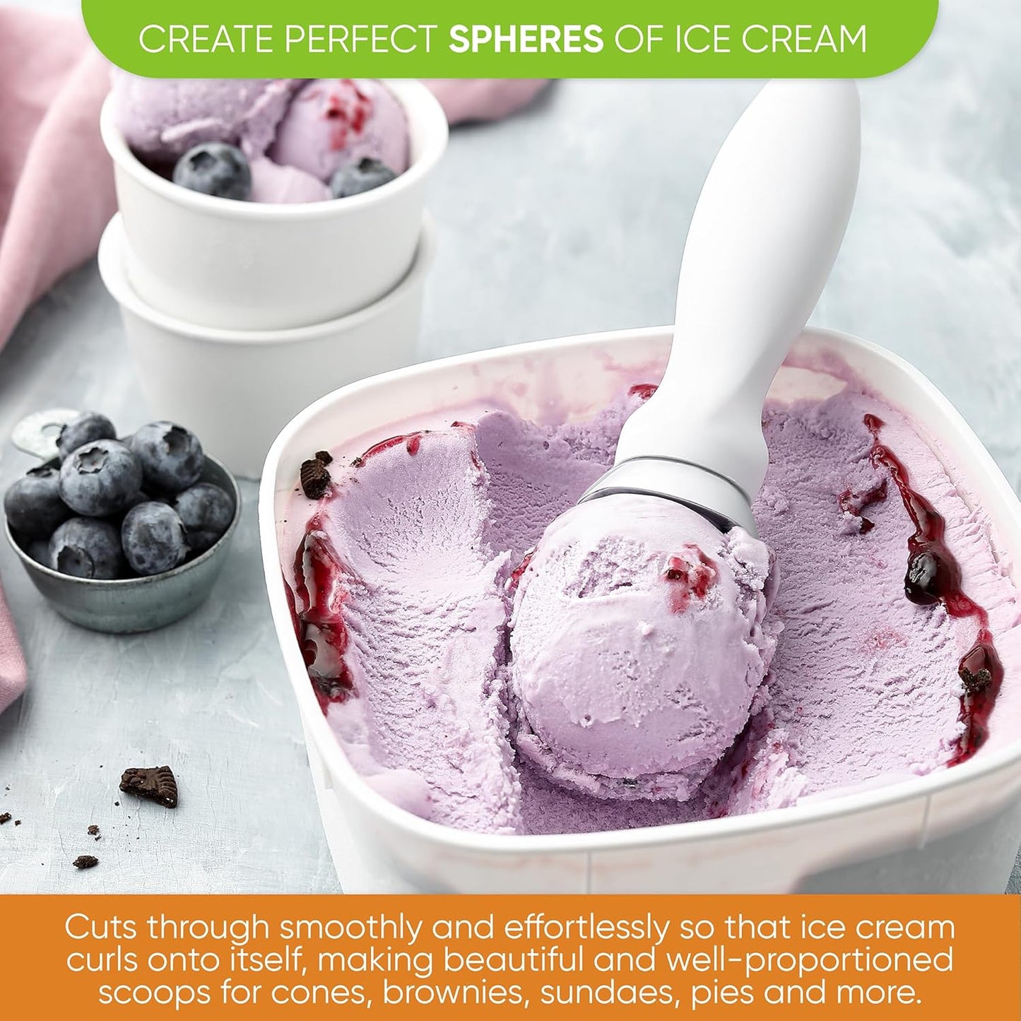 Spring Chef White Commercial Ice Cream Scoop with Comfortable Handle - Heavy Duty Metal Ice Cream Scooper for Frozen Yogurt, Gelato, Sorbet, Melon, Sundae - Dishwasher Safe Kitchen Tool