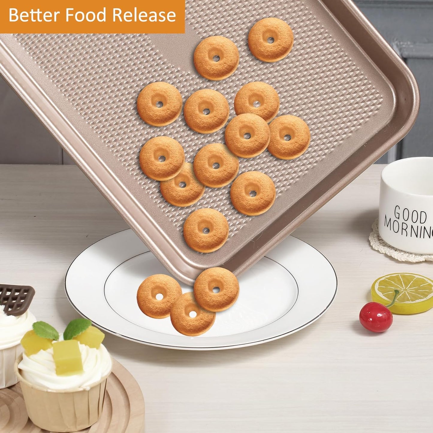 SS&CC Nonstick Baking Sheet Pan Set of 3, 0.8mm Carbon Steel Cookie Sheets for Oven - Half/Quarter/Jelly Roll Pans with Diamond Texture, PFOA-Free & Oven Safe (17.5x12, 15.5x10.2, 13.5x9.5 Inch)