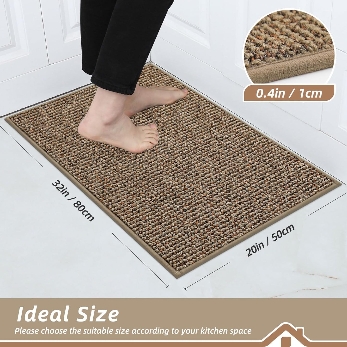 BEQHAUSE Kitchen Rugs 20"x32", Non-Slip Kitchen Mats for Floor, Super Absorbent and Stain Resistant Kitchen Rugs, Machine Washable Rugs for Kitchen, Hallway, Laundry & Sink, Taupe