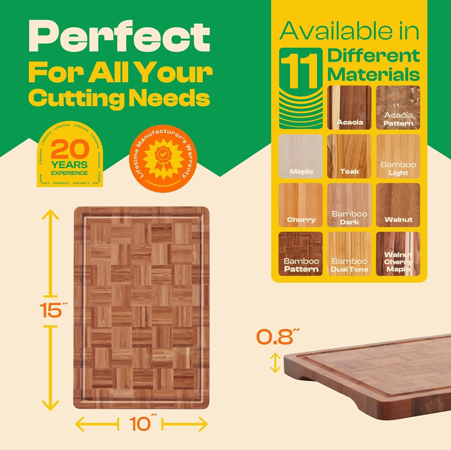 Riveira Bamboo End Grain Wood Cutting Board – Gourmet Bamboo Grandeur: 15 x 10 Wooden Cutting Boards – Wooden Cutting Boards For Kitchen Decorative – Innovative Juice Grooves End Grain Cutting Board