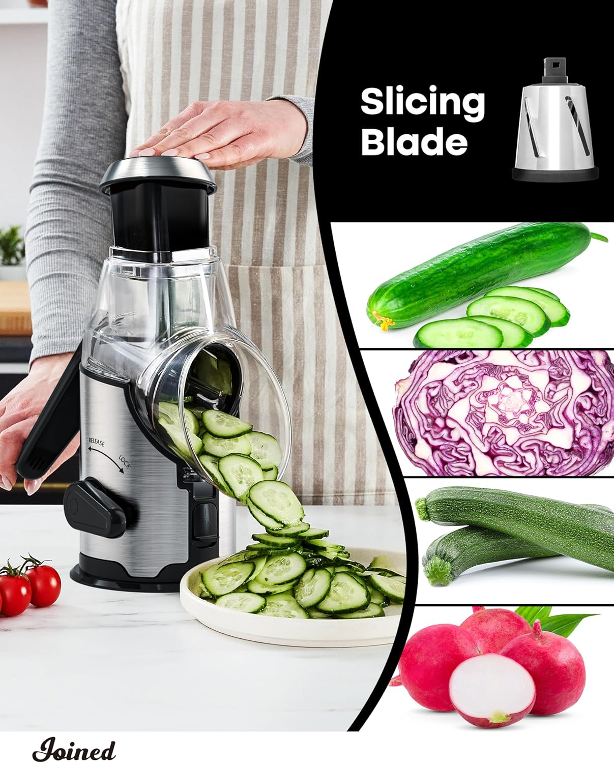 Joined Rotary Cheese Grater with Handle - Mandoline Slicer with 3 Stainless Steel Drum Blades-Vegetable Slicer Walnuts Grinder Cheese Shredder Round Mandoline with Peeler