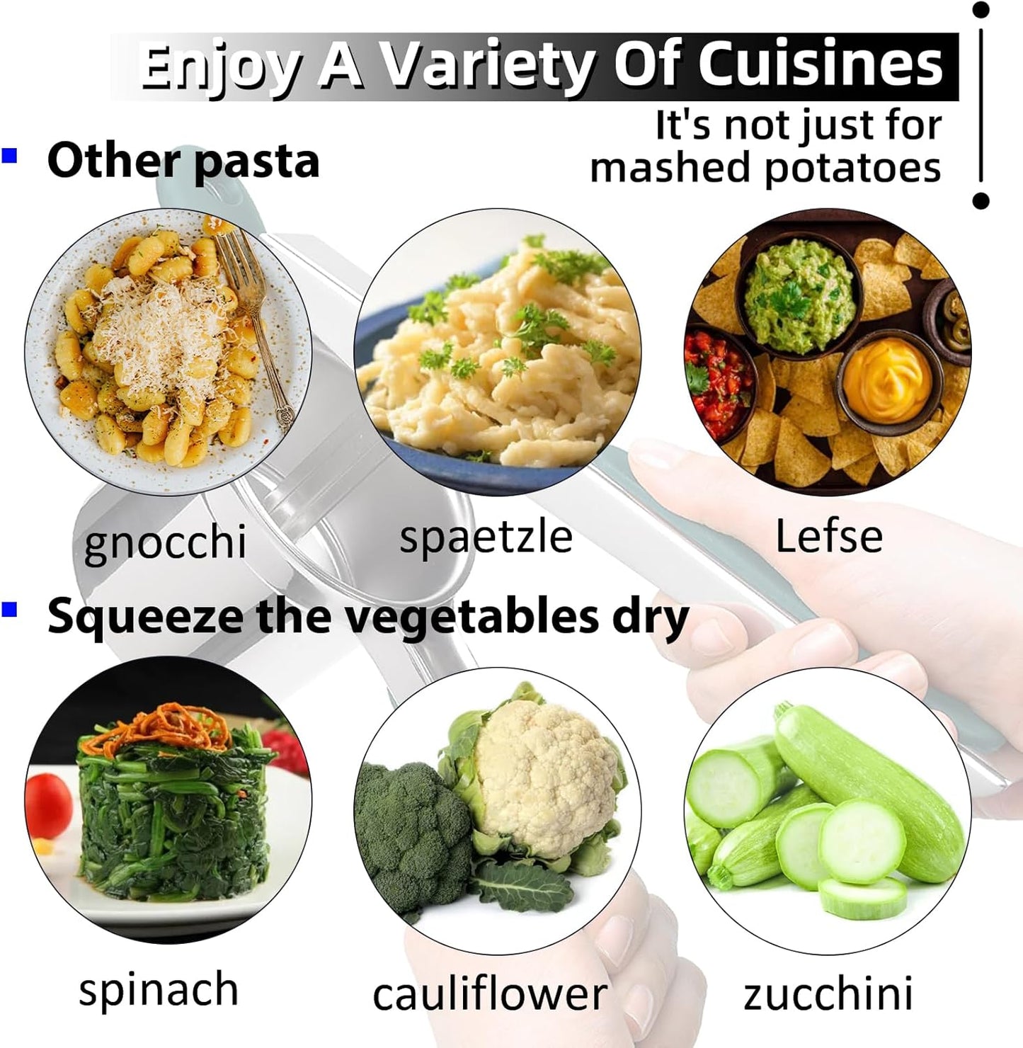 SPEENSUN Potato Ricer, Large 15 oz Potato Masher Make Fluffy Mashed Potatoes With Extra Hole, Heavy Duty Potato Ricer Stainless Steel, Comfort Non-slip Silicone Handle Ricer For Mashed Potatoes