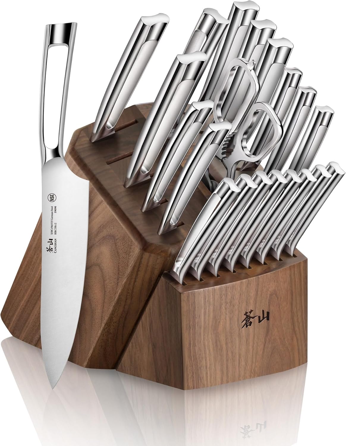 Cangshan N1 Series 1022377 23-Piece German Steel Forged Knife Block Set, Walnut Block