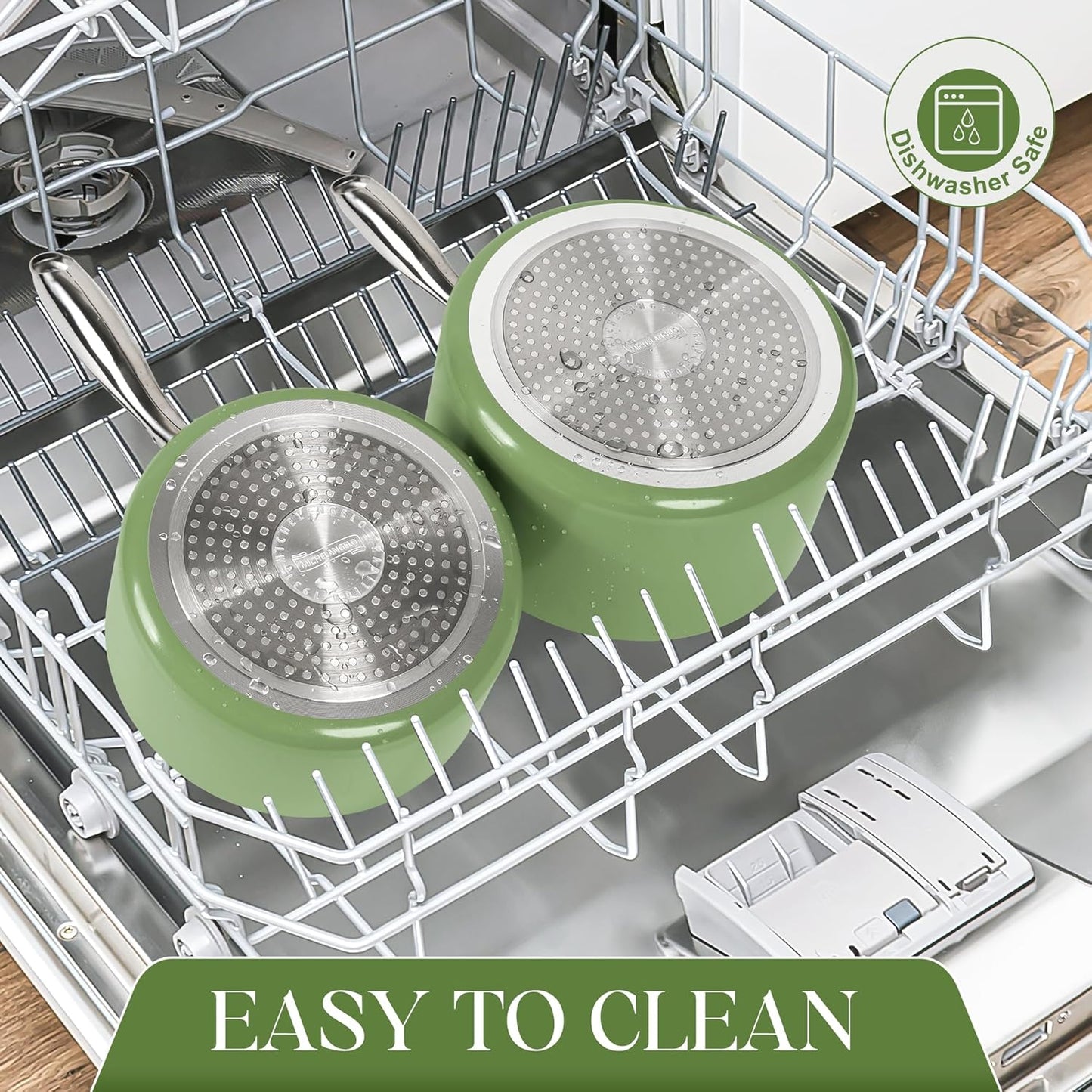 MICHELANGELO Sauce Pan with Lid, Non Stick Saucepan Set of 3-1Qt & 2Qt & 3Qt Small Pots for Cooking, Ceramic Saucepan - Non-Toxic, Scratch-Resistant, Oven Safe, Natural Green