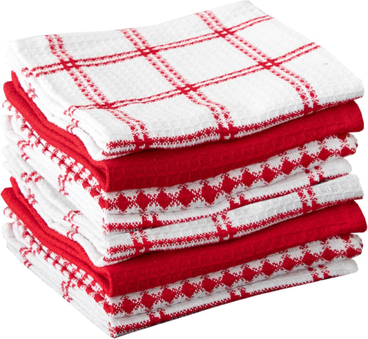 T-fal Premium Waffle Dish Cloths: Highly Absorbent, Super Soft Long Lasting - 100% Cotton, 12"x13" Towel for Cleaning & Drying, (8-Pack), Red