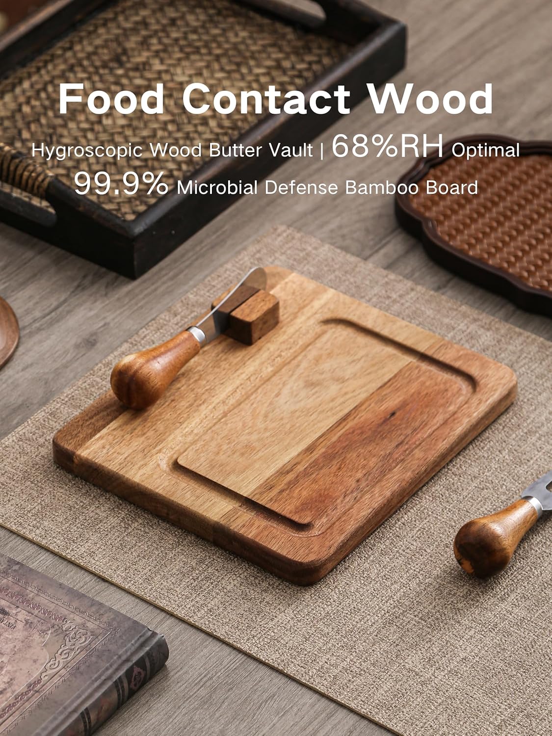 Large Glass bamboo Butter Dish with knife,Large Butter Dish for Countertop,Thick Sealed Glass Lid,Butter Dishes with Lid for West/East Coast Butter,Kitchen Decor and Gifts,Dishwasher Cleanable