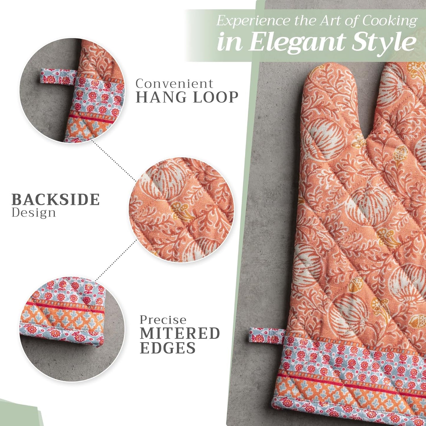 Maison d' Hermine Oven Gloves 100% Cotton Oven Mitt 7" x 13" with Loop Heat Resistant, BBQ, Cooking Gloves, Baking, Grilling, Kitchen, Handling Hot Pans (Pack of 1, Harvest Festival)