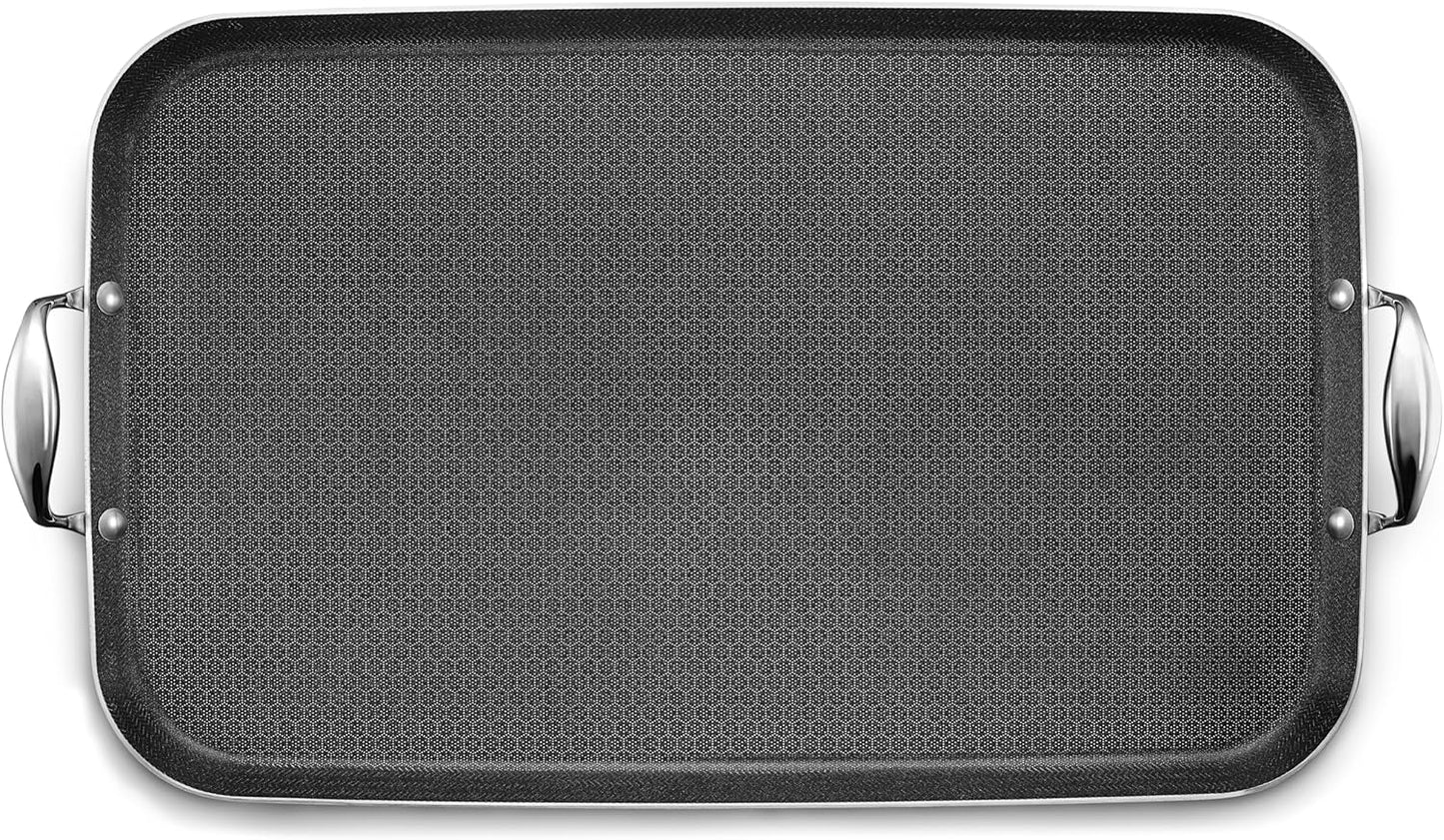 HexClad Hybrid Nonstick Double Burner Griddle, Stay-Cool Handles, Dishwasher-Friendly, Oven-Safe Up to 900°F, Induction Ready, Compatible with All Cooktops