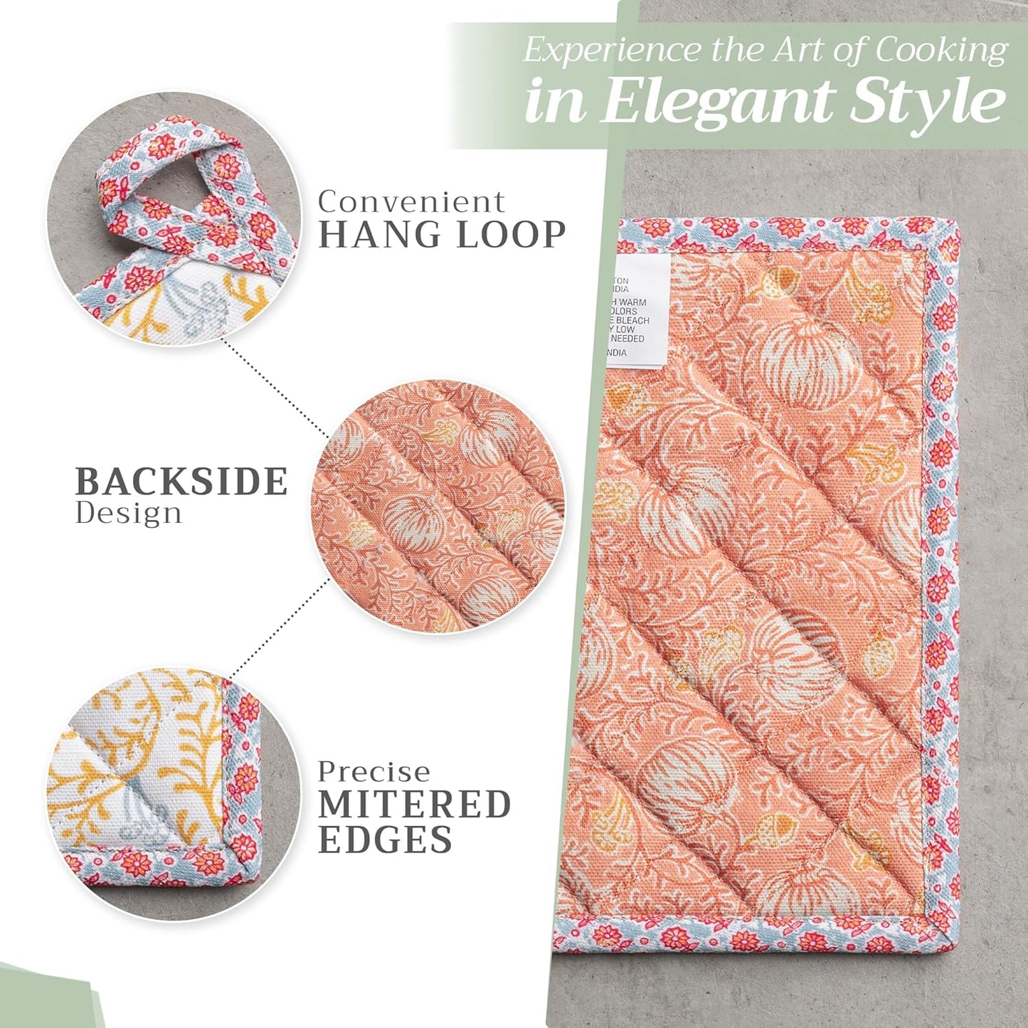 Maison d' Hermine Pot Holders Set 100% Cotton Heat Resistant Potholders 8" x 8" Hot Pads with Loop BBQ, Cooking, Baking, Grilling, Kitchen, Handling Hot Pans (Pack of 2, Harvest Festival)