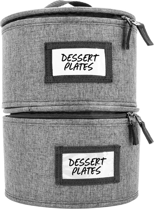 Homelux Theory 2pc Dessert Storage with Lid, Hard Shell China Storage Containers, Heavy Duty Dinnerware Storage Box with 24 Felt Pads and Thick Surface for Dishes and Dinner Plate, Move Out Essentials