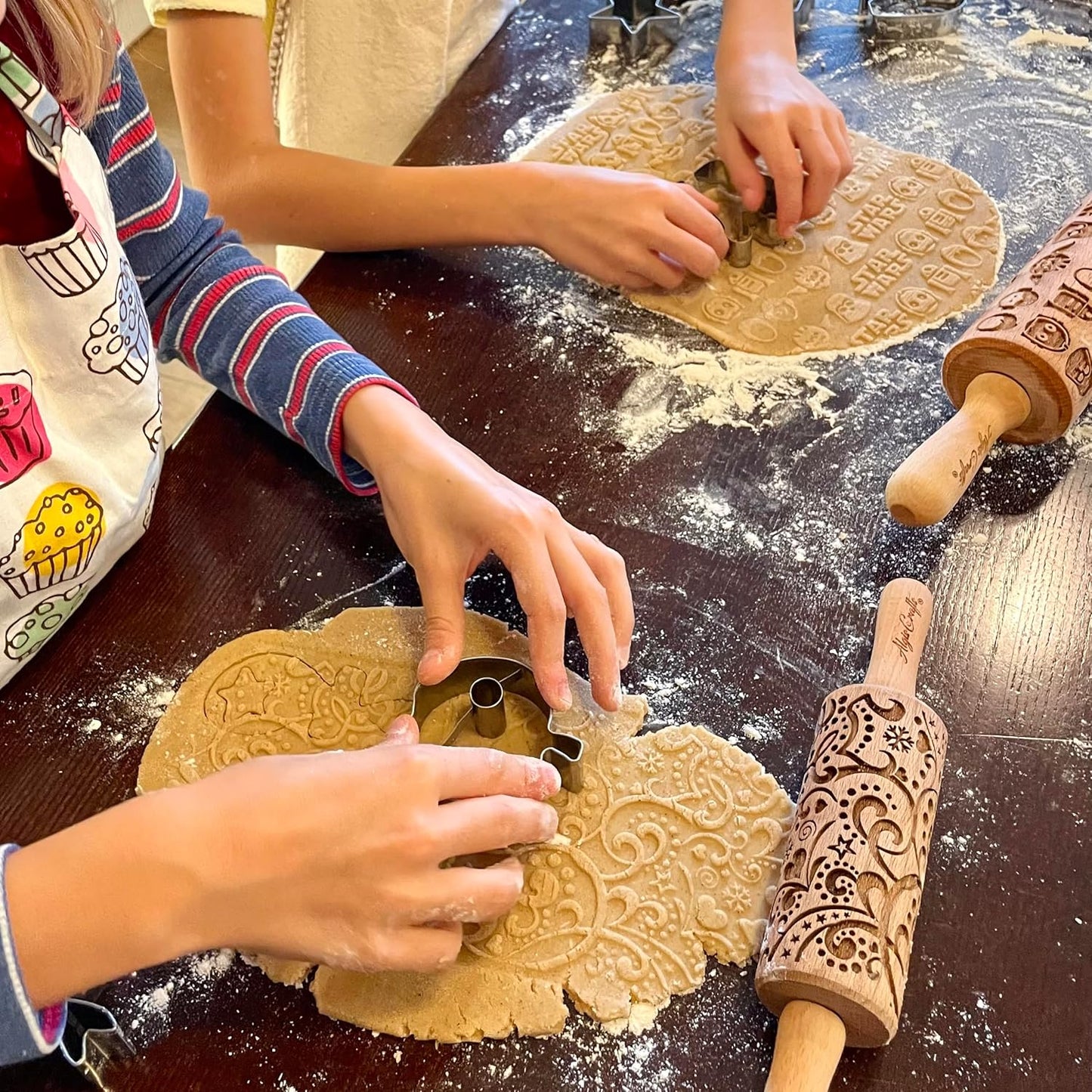 FLOWER MIX Embossing Rolling Pin with Flowers Pattern. Dough and Clay Roller for Embossed Cookies and Pottery. Cookie and Ceramic Stamp. Backing Gifts for Women by Algis Crafts