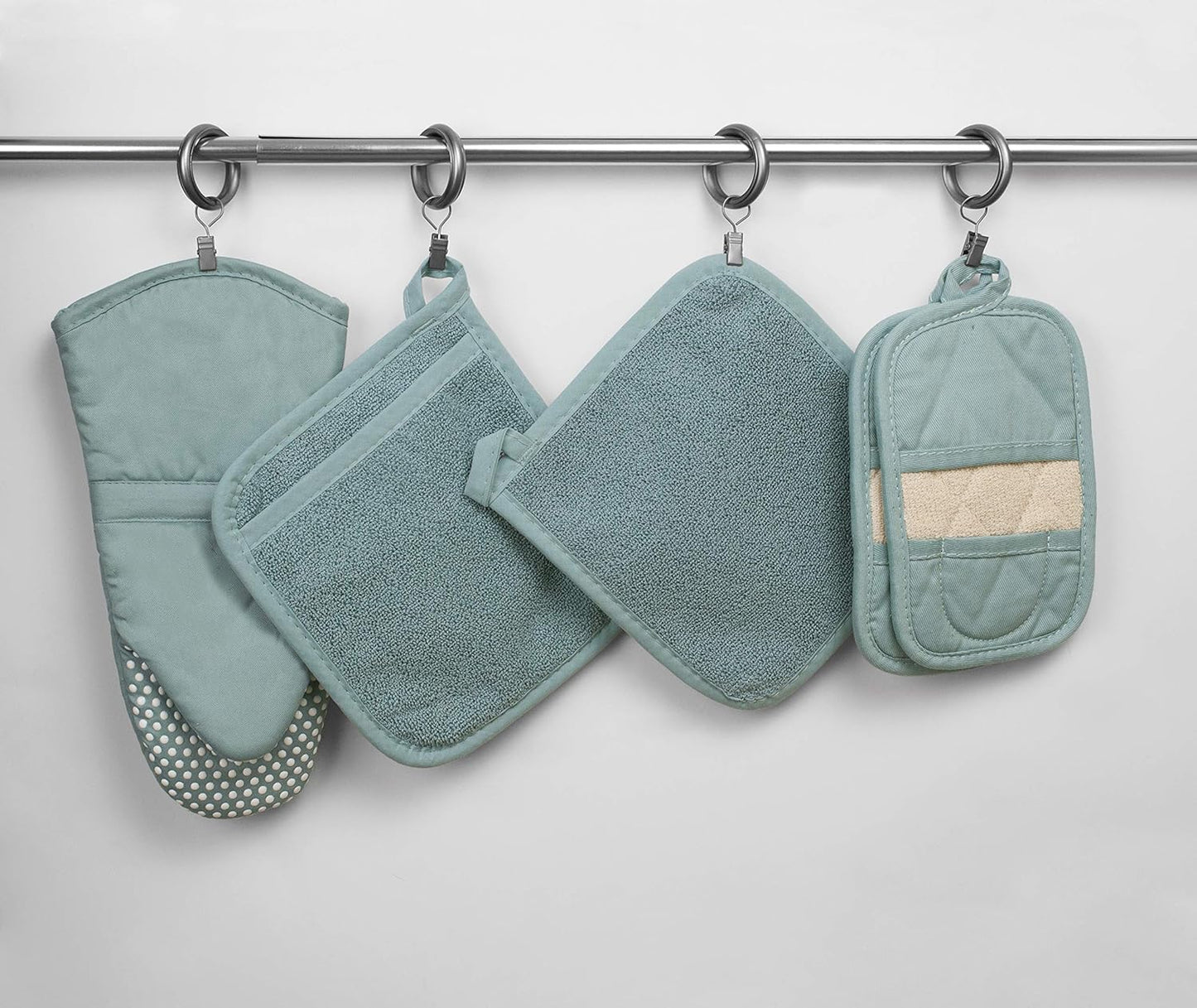 Ritz Premium Pot Holders & Heating Pads (4-Pack), 8.5" x 5.5", Heat Resistant, 100% Cotton Terry-Looped Pocket, for Kitchen and Barbeque, Dew