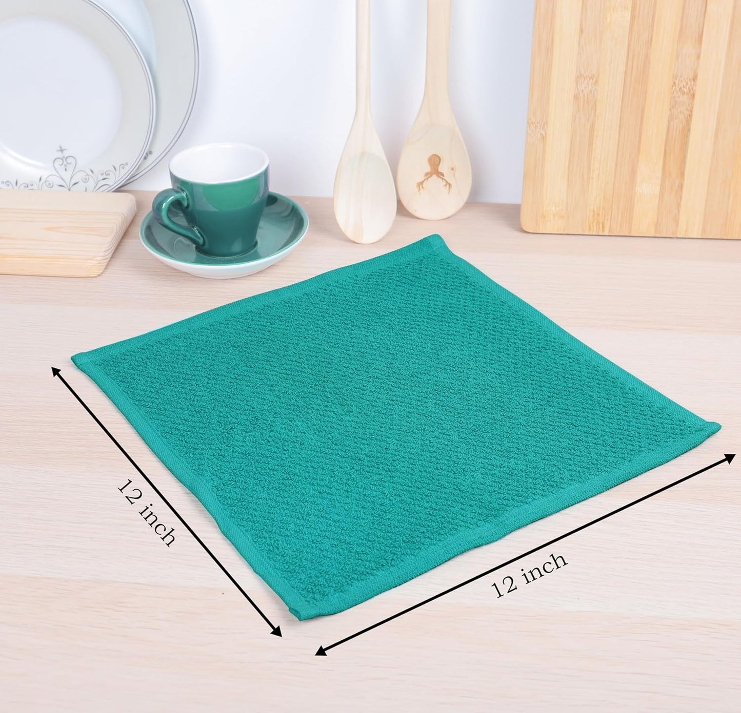 AMOUR INFINI Cotton Kitchen Dish Cloths Set of 8 – Highly Absorbent, Super Soft Premium Terry Cleaning Cloth (12"x12" Inch) Premium Dishcloths for Washing Dishes (Turquoise)