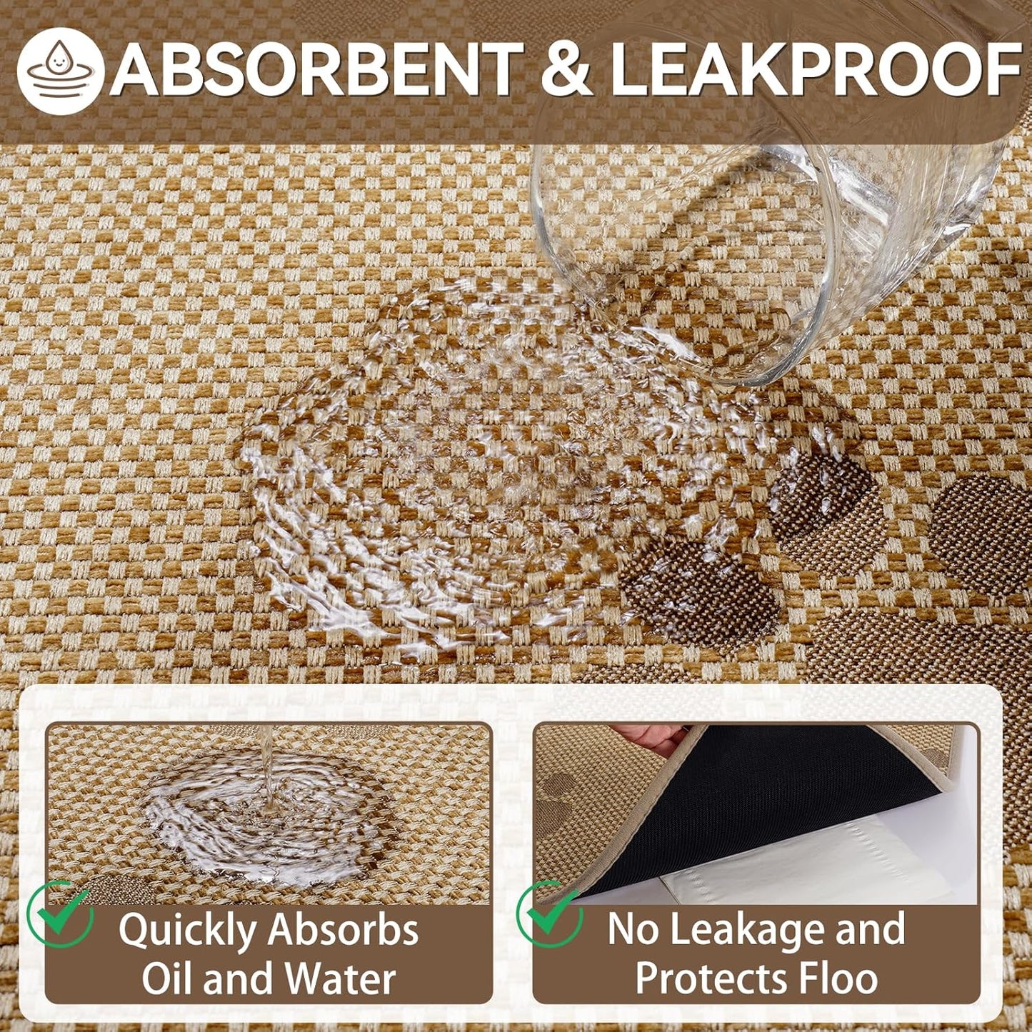 Kitchen Mats for Floor, Super Absorbent Kitchen Rugs Non Slip Washable, Rubber Backing Soft Woven Linen Embroidery Runner Rug, Standing Mat Kitchen Sink Mat, Easy to Clean, Brown 17x47