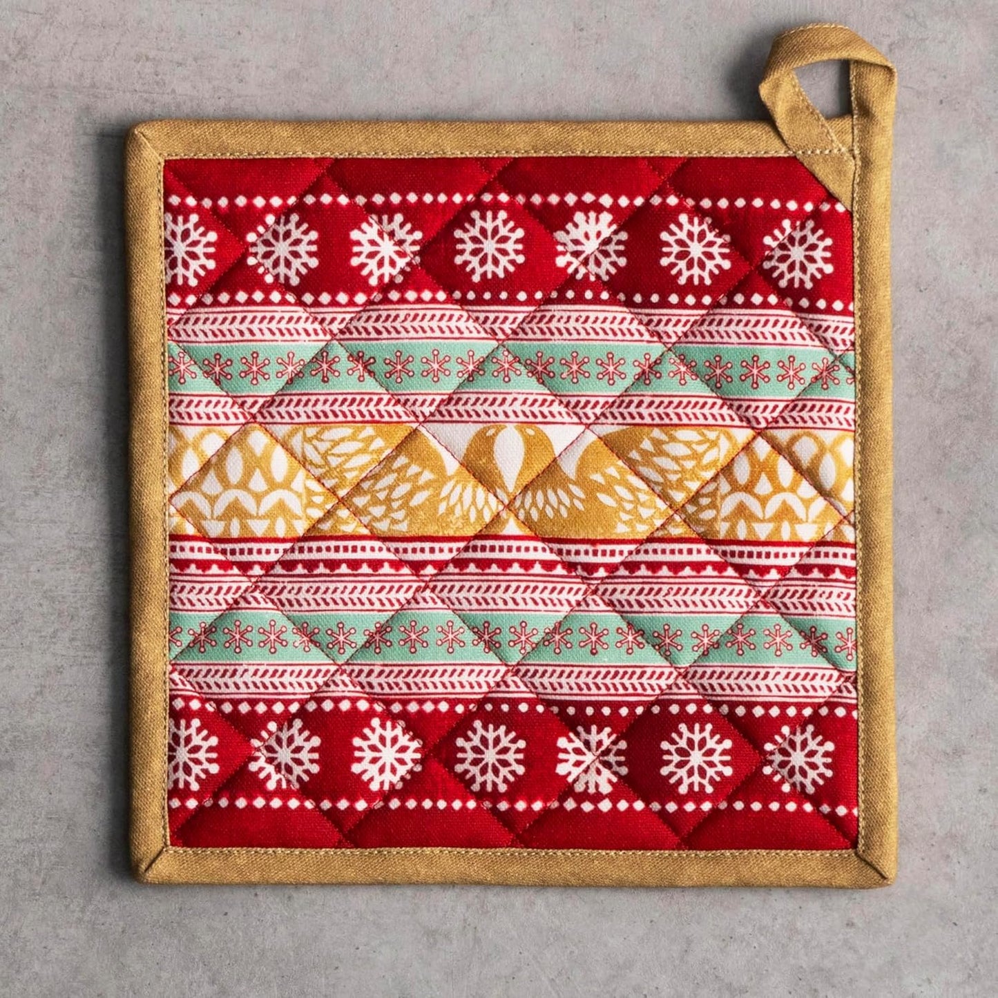 Maison d' Hermine Pot Holders 100% Cotton Heat Resistant Potholders 8" x 8" Hot Pads with Loop BBQ, Cooking, Baking, Grilling, Kitchen, Handling Hot Pans (Pack of 1, Sofia)