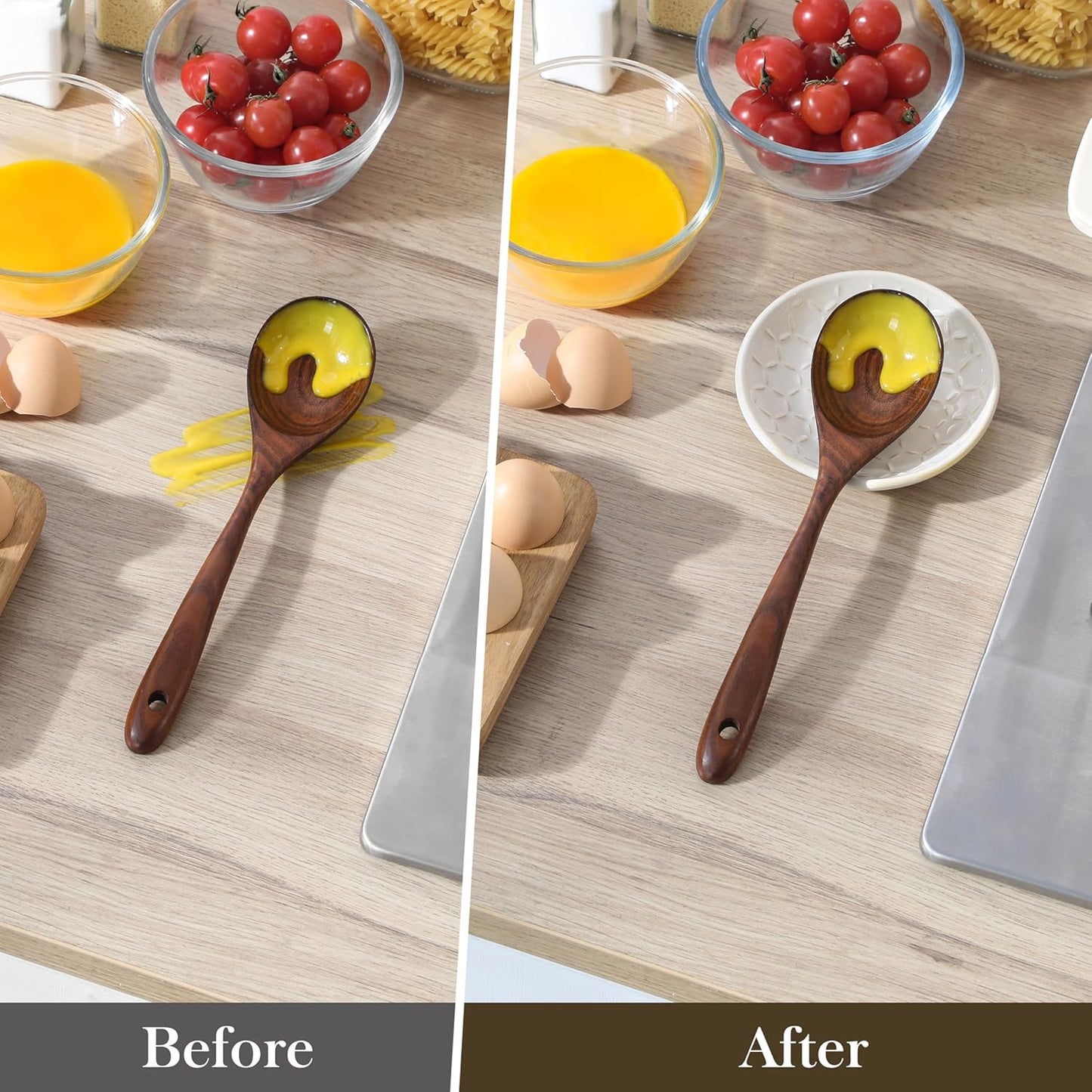 MALACASA Ceramic Spoon Rest for Stove Top, 4.8 inch Cooking Spoon Holder for Kitchen Counter,Utensil Rest for Ladle, Spatula, Spoons or Tongs, Modern Farmhouse Kitchen Décor - 02, Series LYDIA