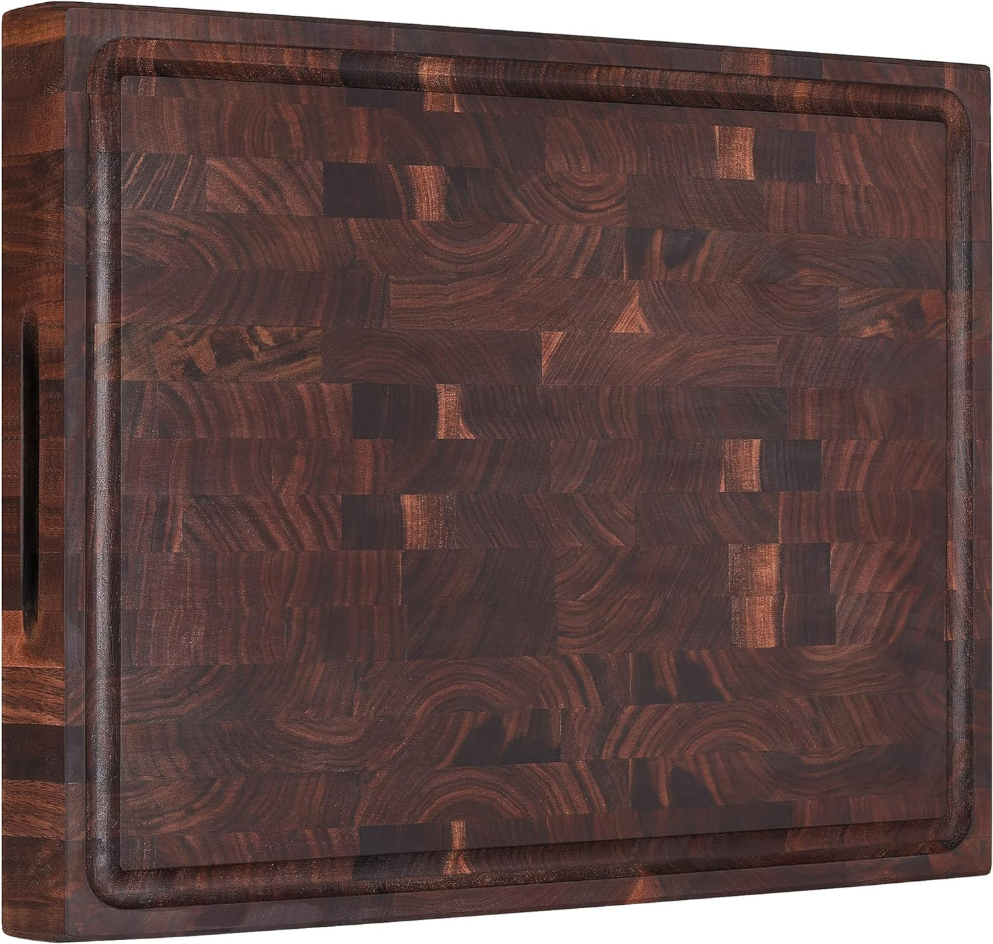 AZRHOM Large End Grain Walnut Wood Cutting Board 17x13x1.5 in Thick Butcher Block for Kitchen with Non-slip Mats Juice Groove & Handles (Gift Box)