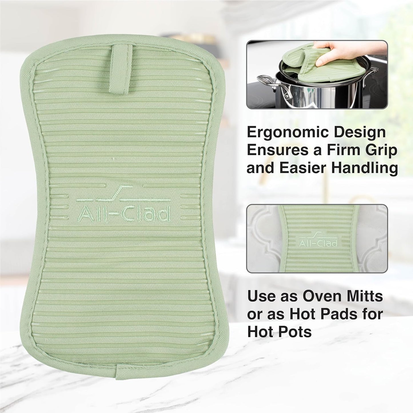 All-Clad Premium Pot Holder & Heating Pad, (2-Pack) Heat Resistant to 500 Degrees, 100% Cotton 10"x6.25" for Kitchen and Barbeque, Fennel