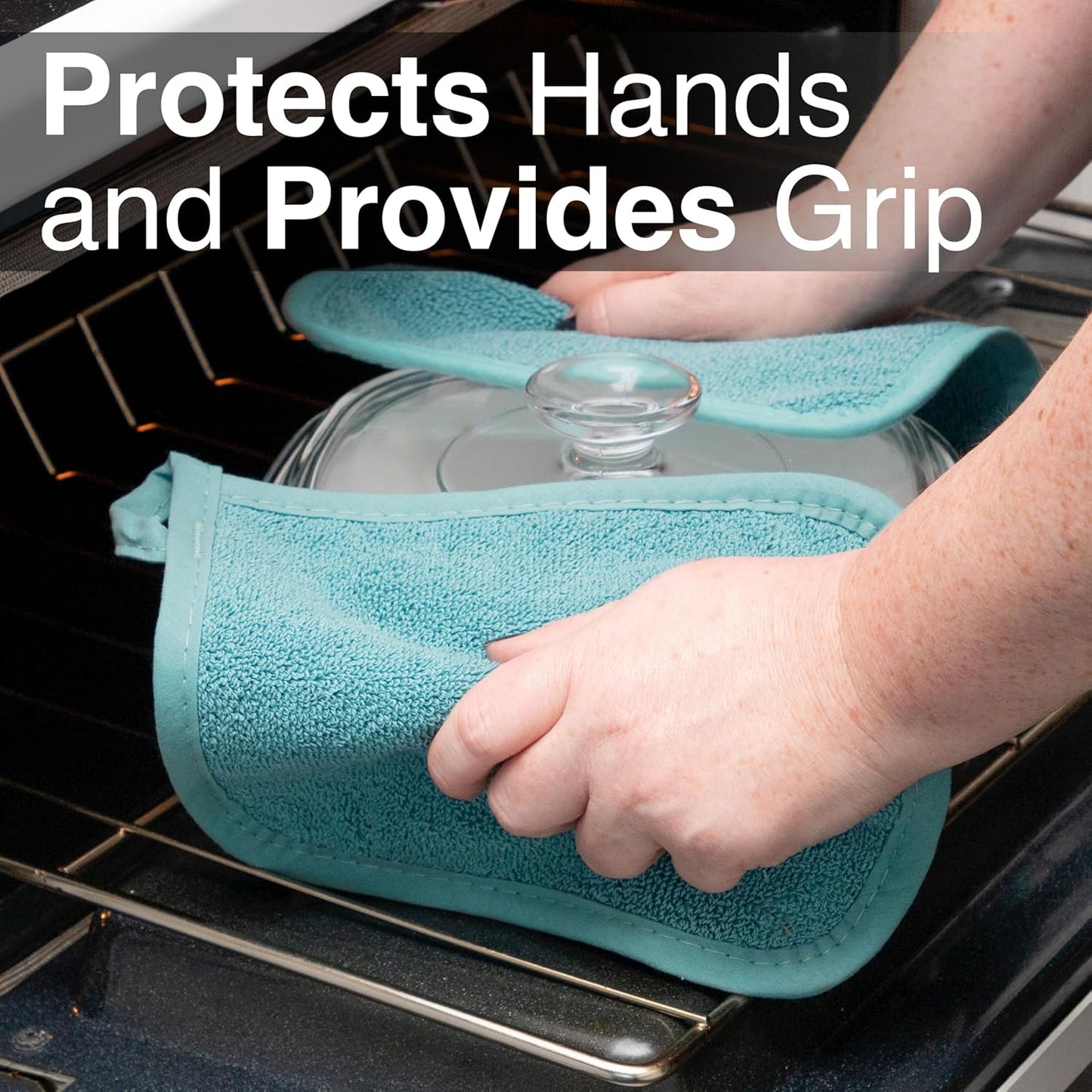 RITZ Terry Potholder & Hot Pad: Unparalleled Heat Resistant, Durable 100% Cotton – Ergonomically Designed for Optimal Grip – Easy-Care Machine Washable – 2-Pack, Dew