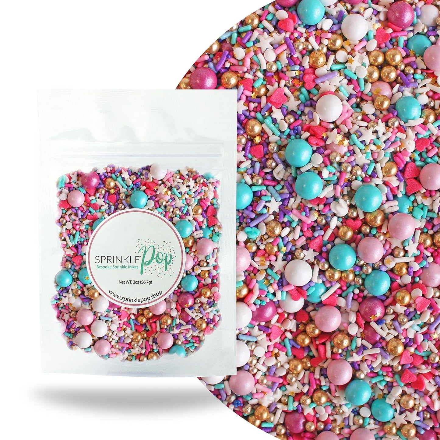 Sprinkle Pop Hey Sugar! Sprinkle Mix| Purple White Pink Aqua Sprinkles Mix with Pink Heart Confetti| Girl Lady Valentines Sprinkles Made in USA for Decorating Cupcakes Cakes Cookies Donuts, 2oz