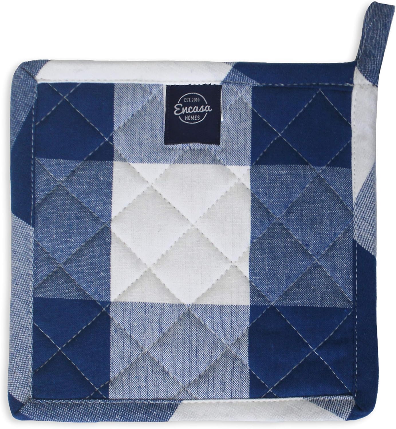 Encasa Homes 8 inches Oven Microwave Potholders (2 pc Set) for Kitchen Cooking & Baking - Heat Resistant, Thick & Safe, Protection of Hands from Hot Utensils - Buffalo Blue Checks